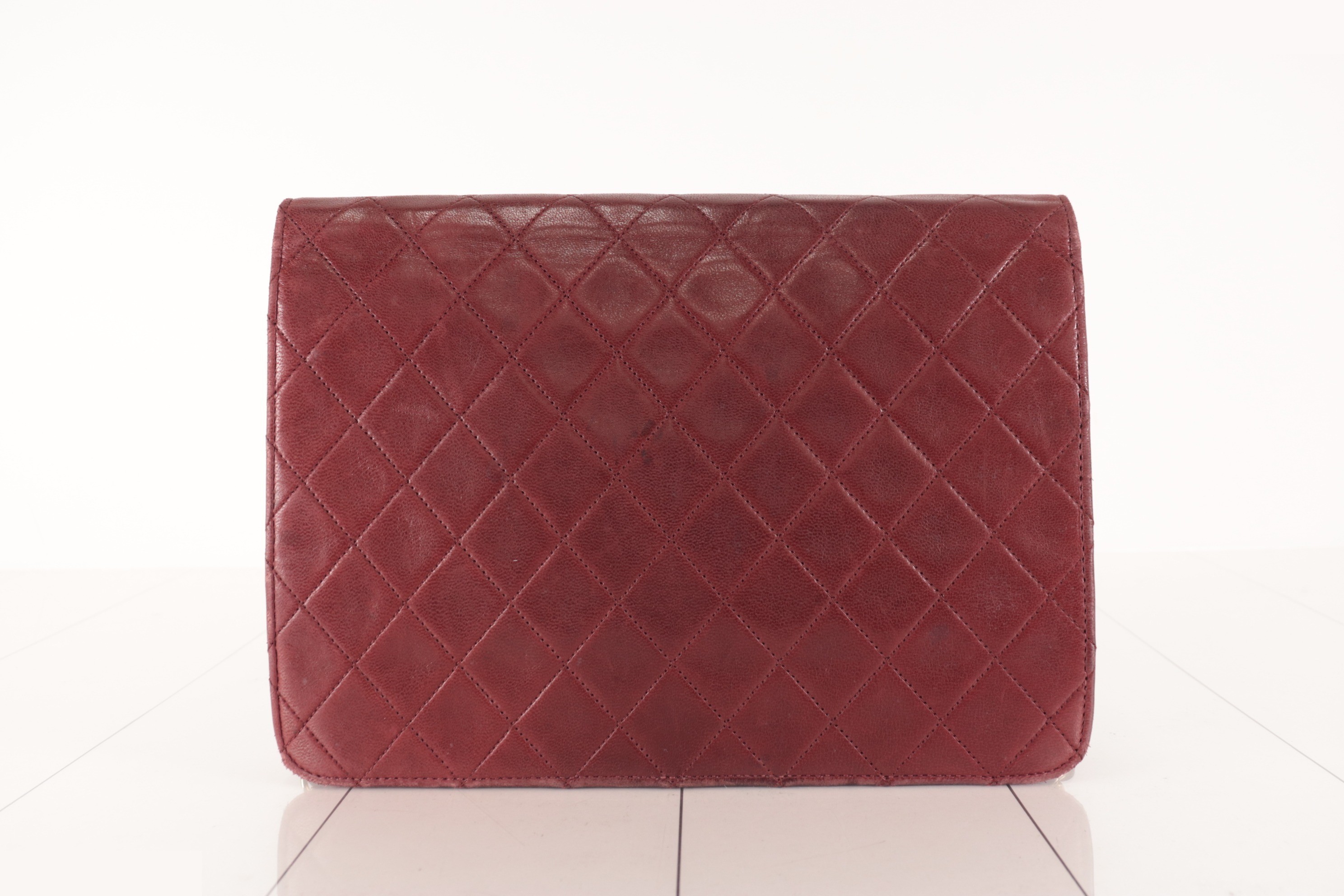 Push-lock lambskin chain shoulder bag, Bordeaux, size 6. — view 2