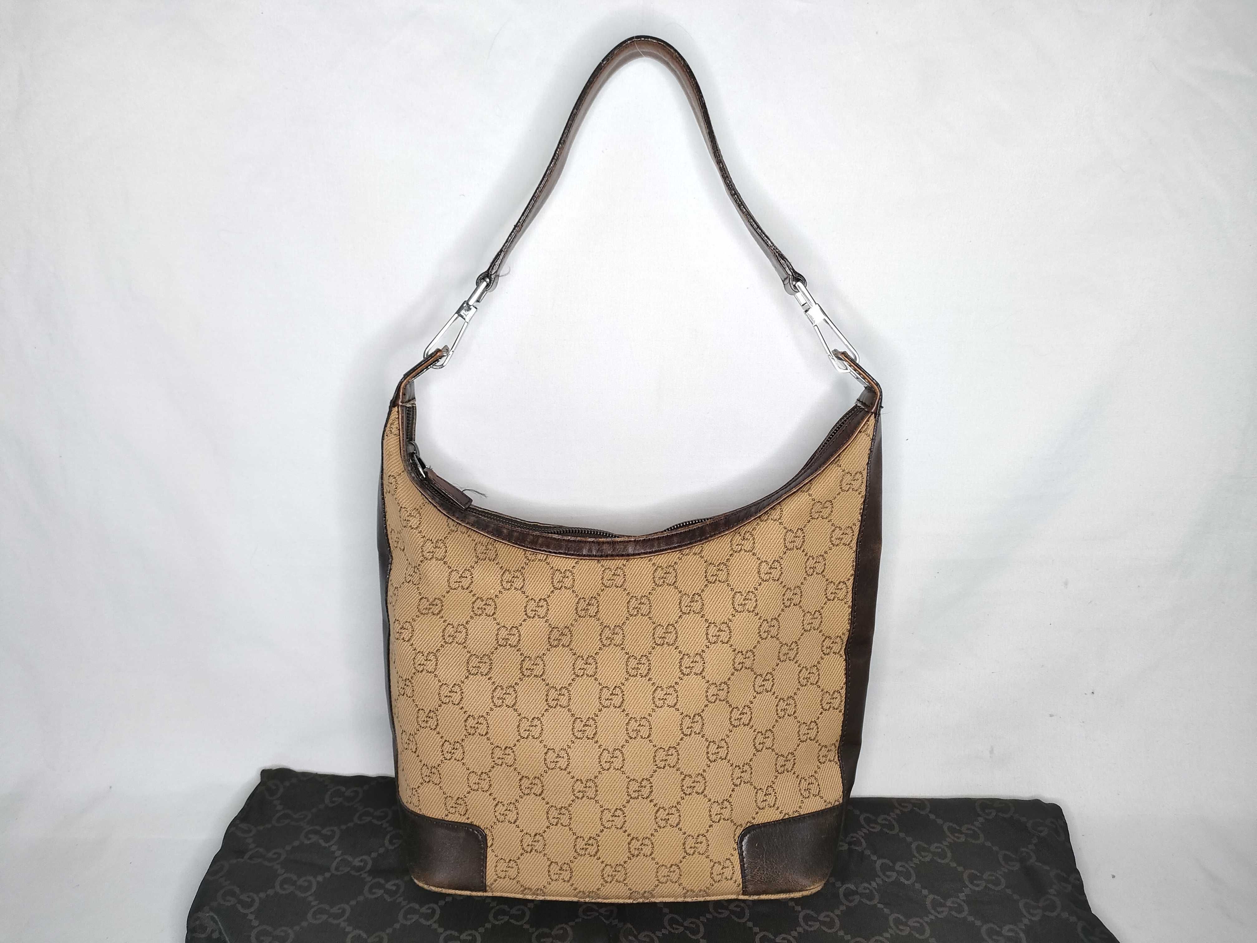 GG Canvas Shoulder Bag, Leather, Brown (143744)