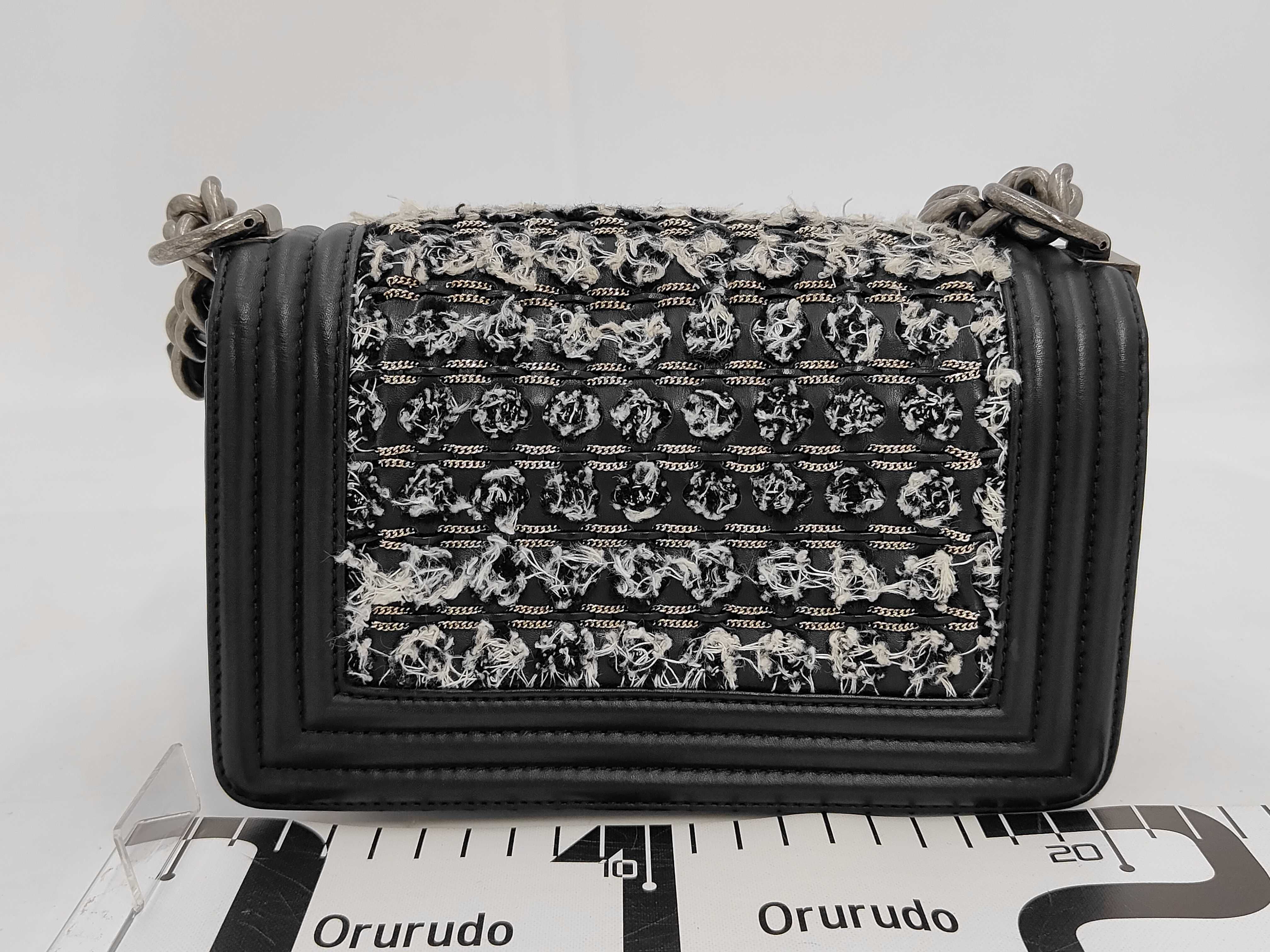 Boy Chanel Chain Shoulder Bag, Black Tweed, Chain Design, Silver Hardware. — view 2