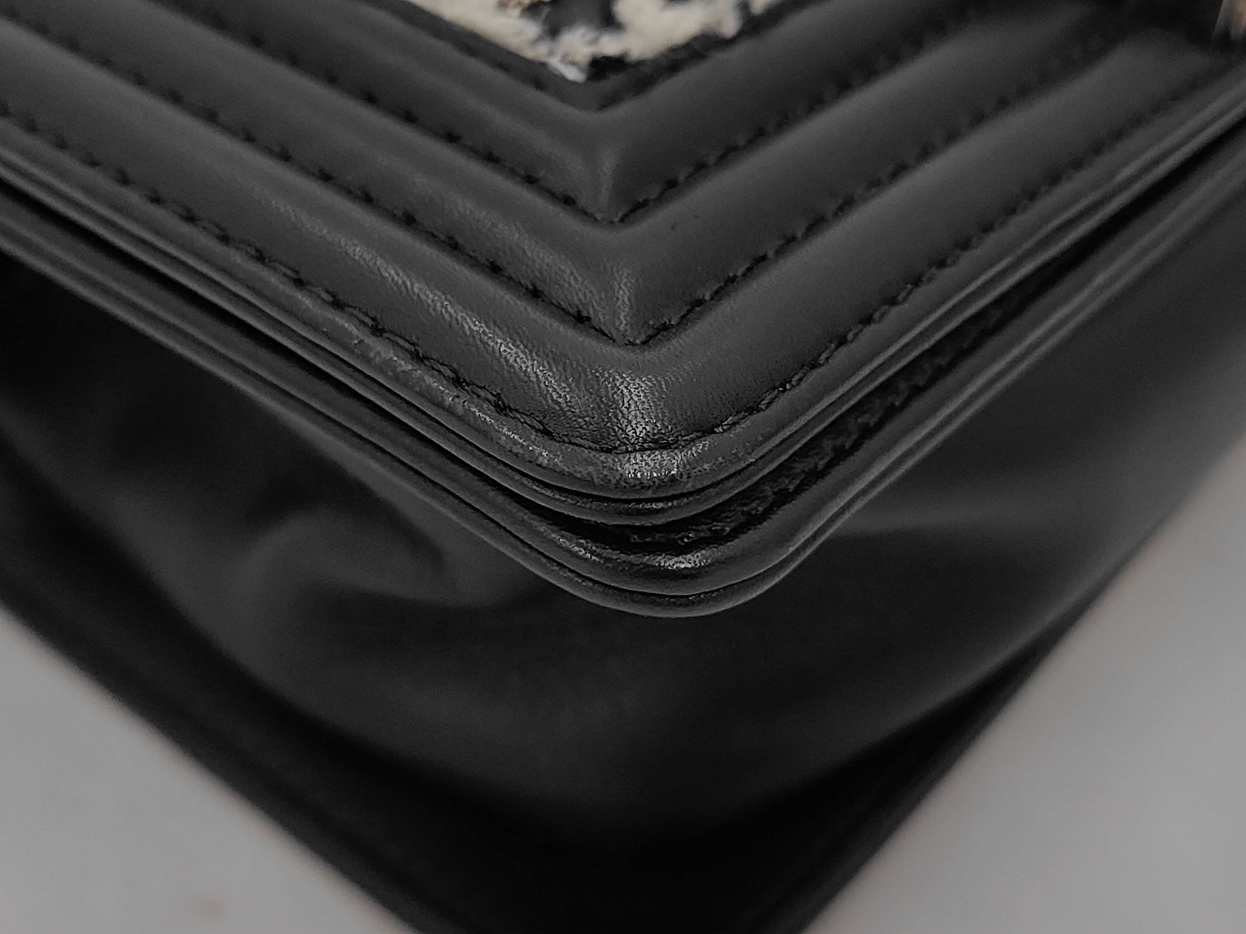 Boy Chanel Chain Shoulder Bag, Black Tweed, Chain Design, Silver Hardware. — view 3