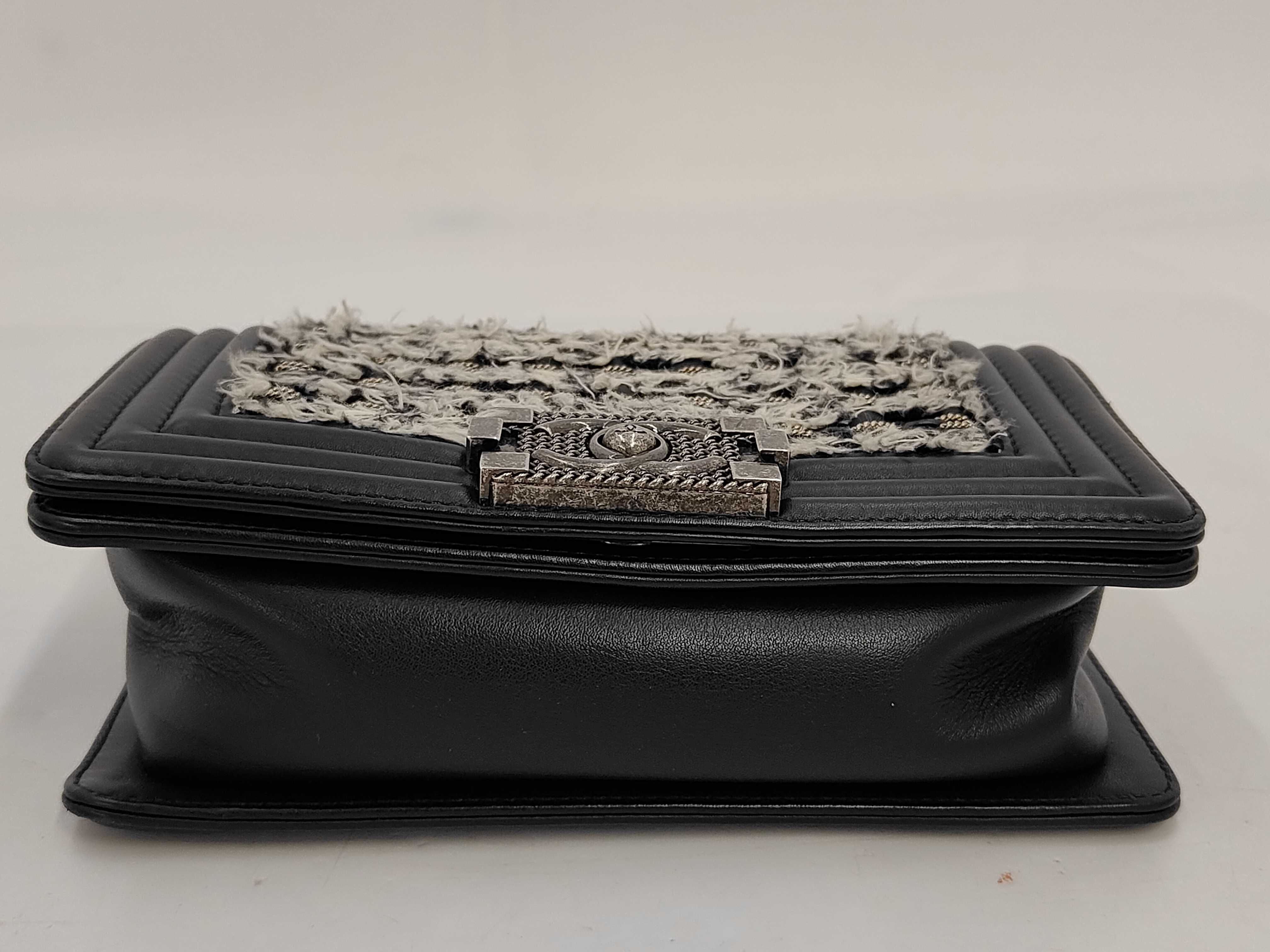 Boy Chanel Chain Shoulder Bag, Black Tweed, Chain Design, Silver Hardware. — view 4