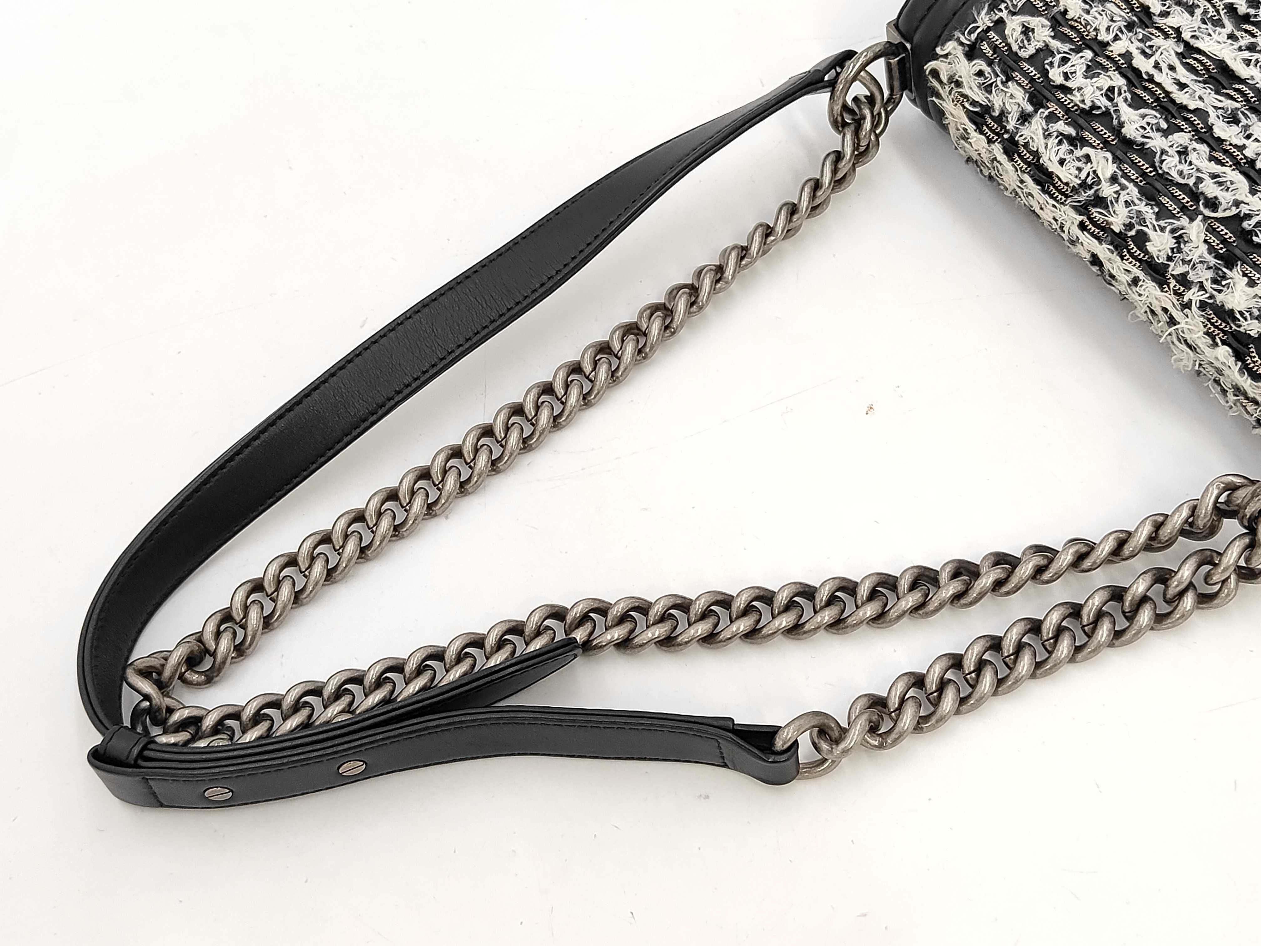 Boy Chanel Chain Shoulder Bag, Black Tweed, Chain Design, Silver Hardware. — view 5