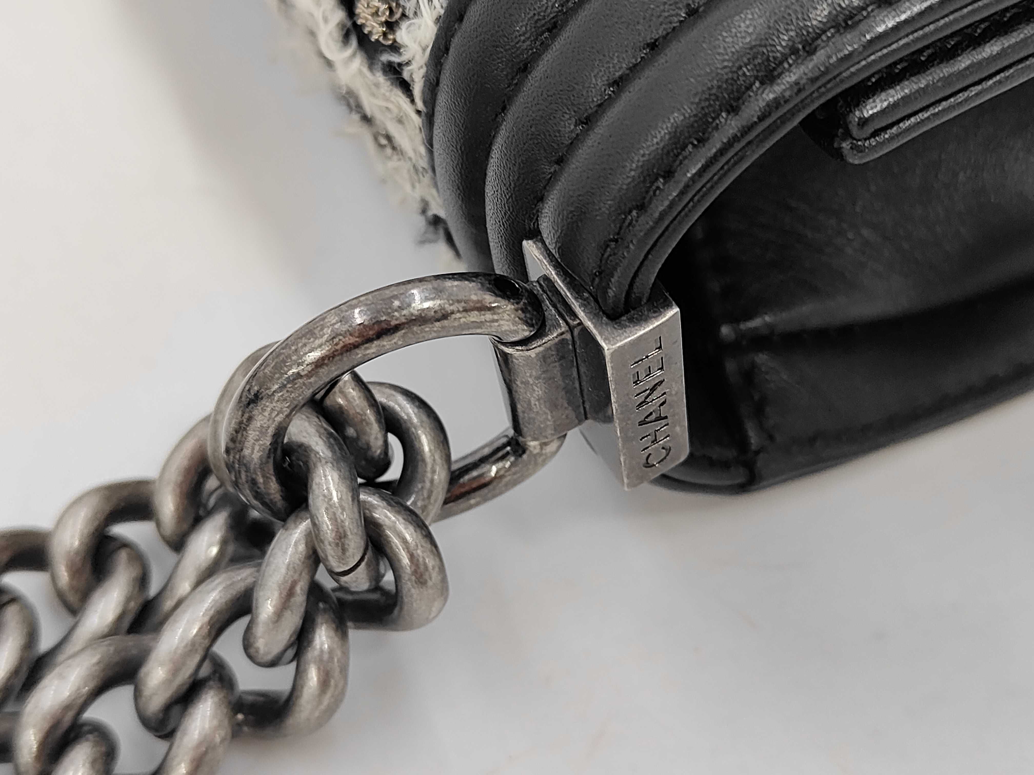 Boy Chanel Chain Shoulder Bag, Black Tweed, Chain Design, Silver Hardware. — view 7