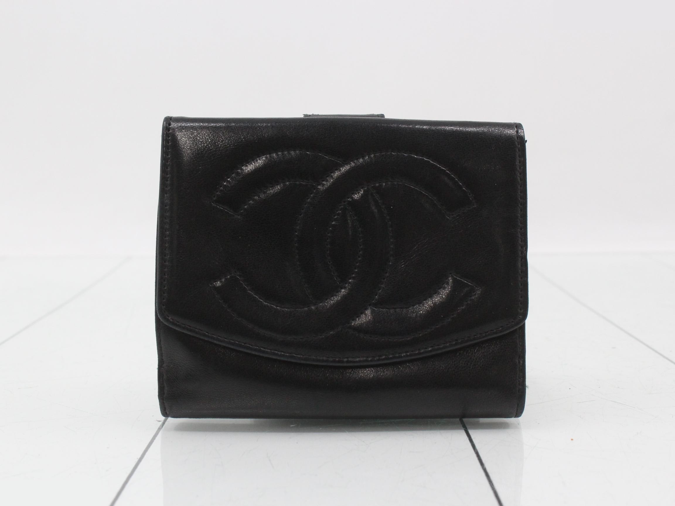 Leather Coco Mark Bi-fold Wallet, Black