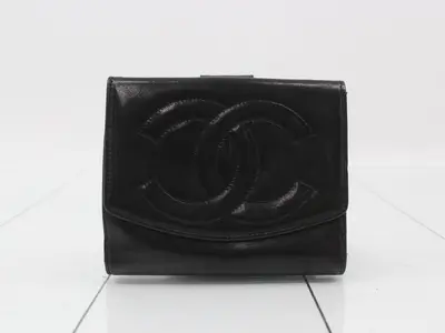 Leather Coco Mark Bi-fold Wallet, Black