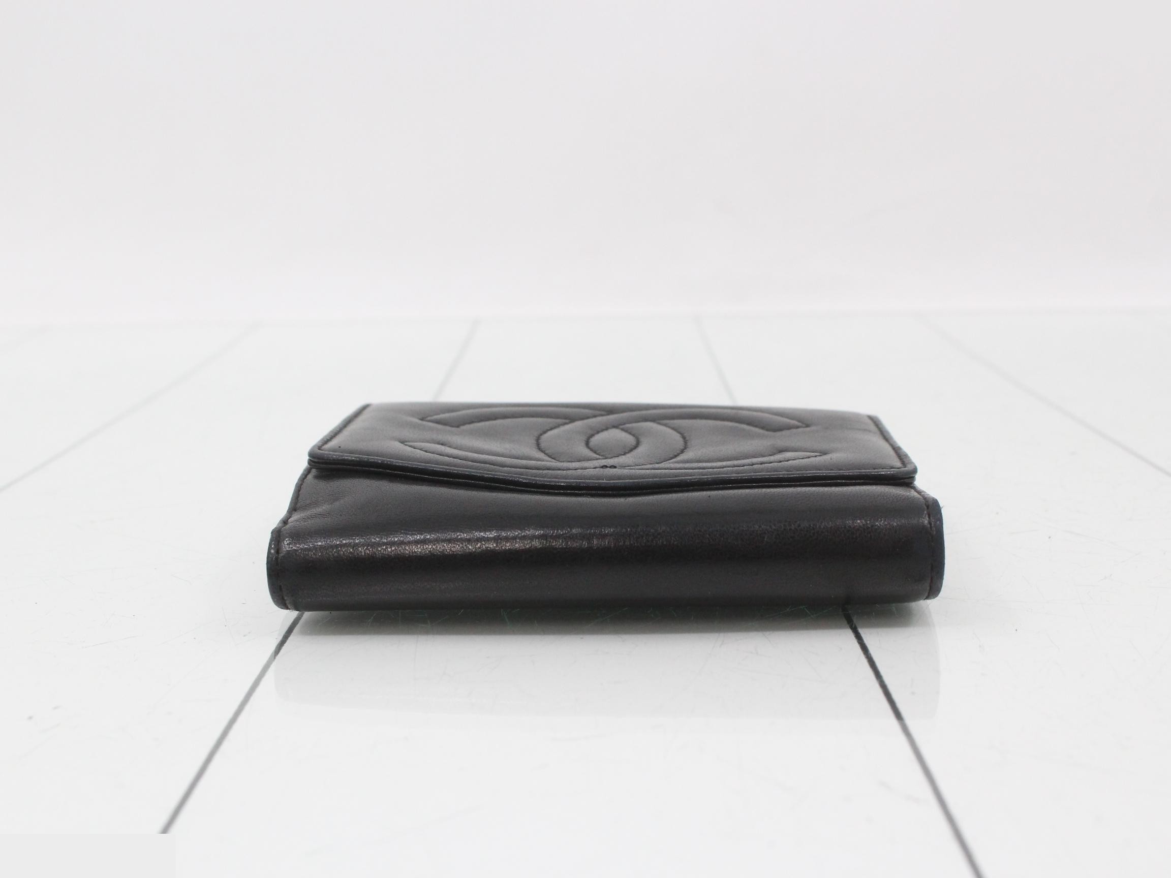 Leather Coco Mark Bi-fold Wallet, Black — view 3