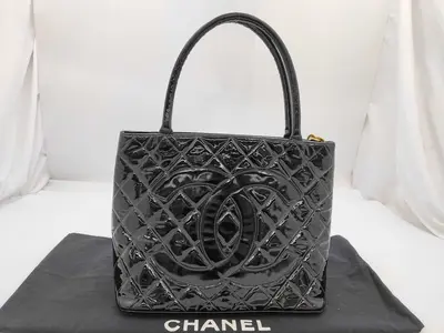 Reissue Patent Leather Tote Bag, Black with Gold Hardware, 4443531