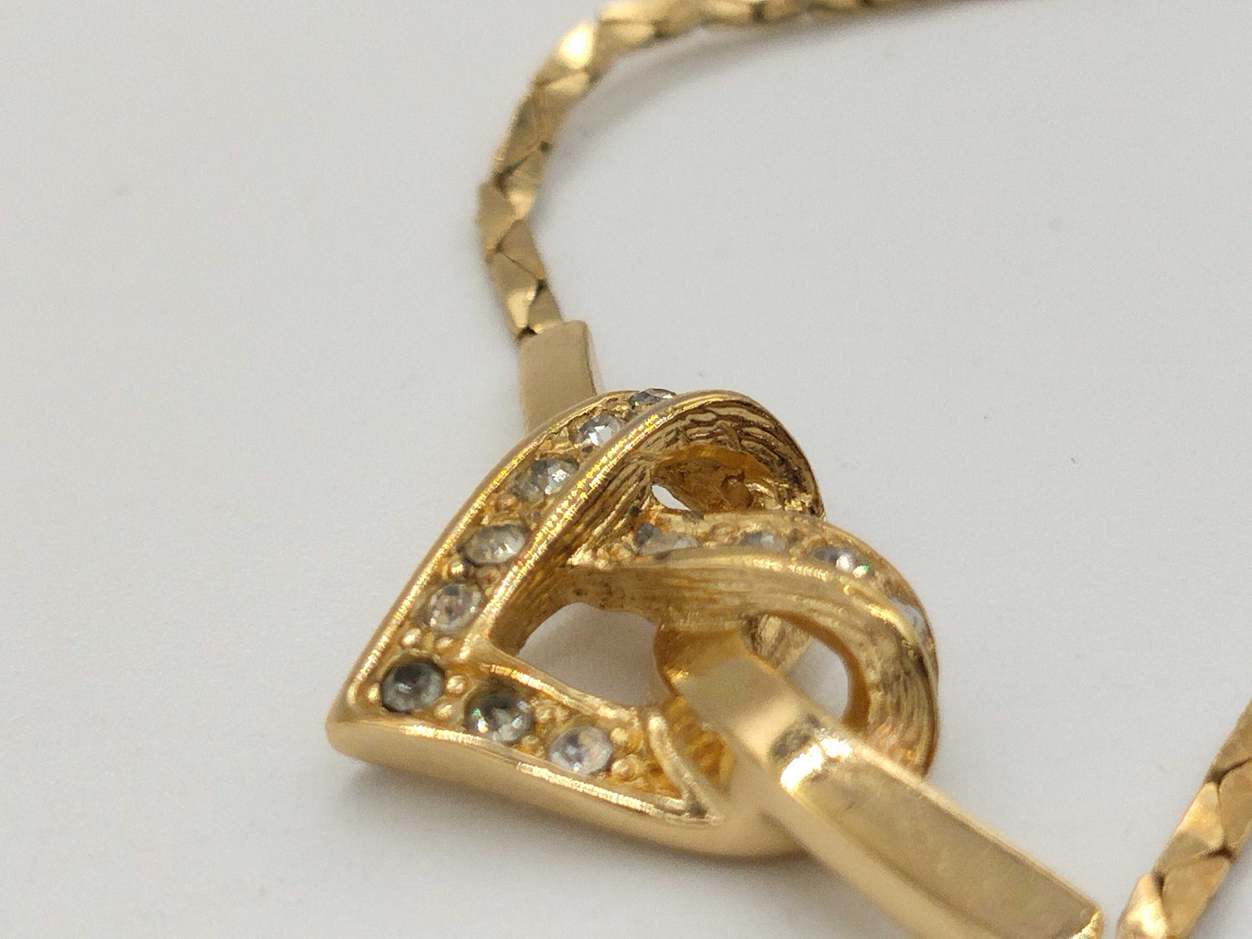 Heart Rhinestone Vintage Curb Chain Gold Necklace — view 4