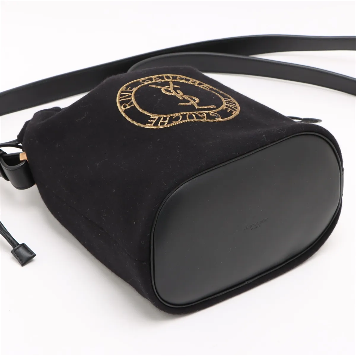 Rive Gauche Wool x Leather Shoulder Bag Black 710261 — view 4