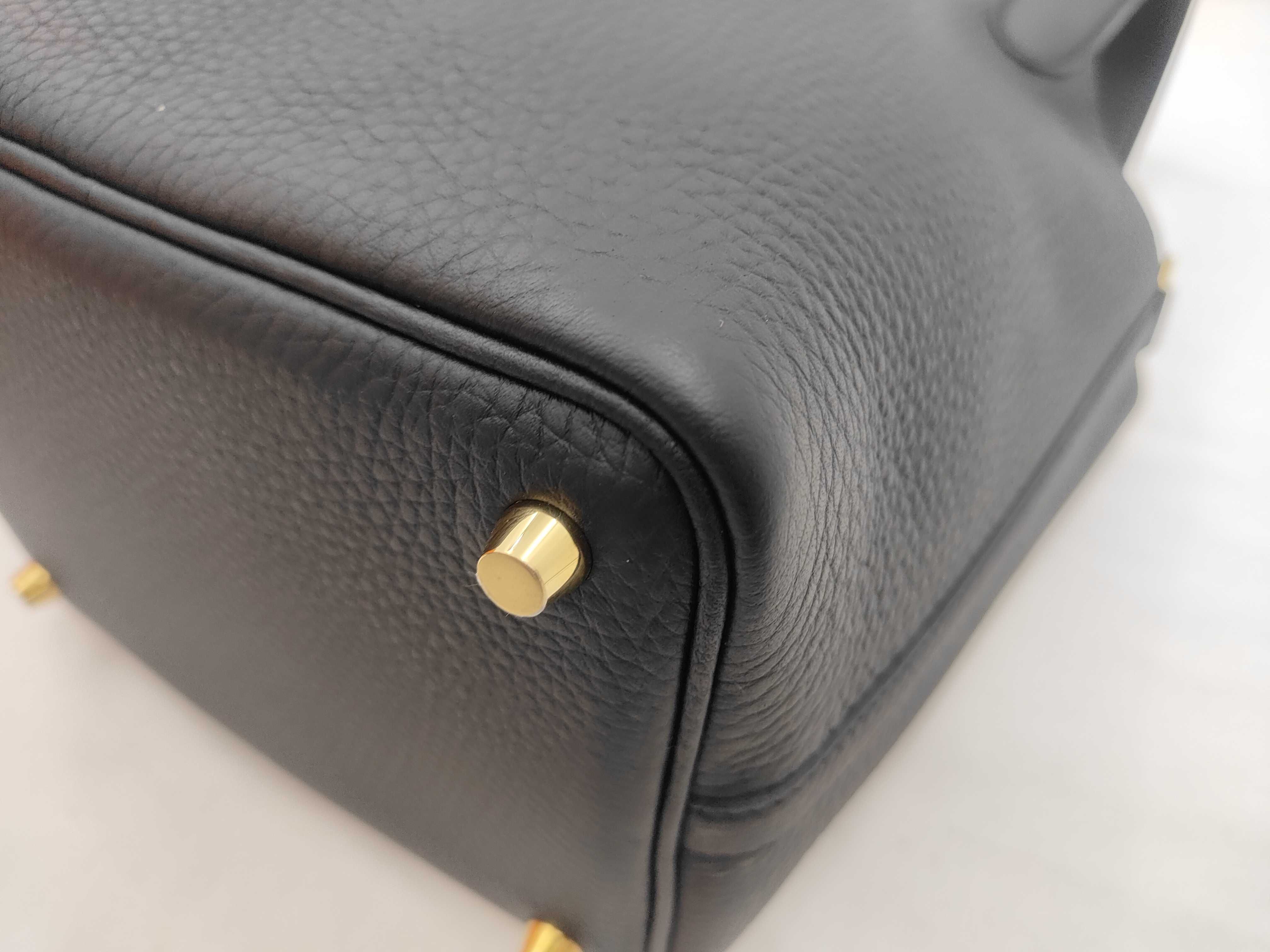 Picotin Lock 18 PM Taurillon Clemence Leather Handbag, Black with Gold Hardware, G Stamp — view 6