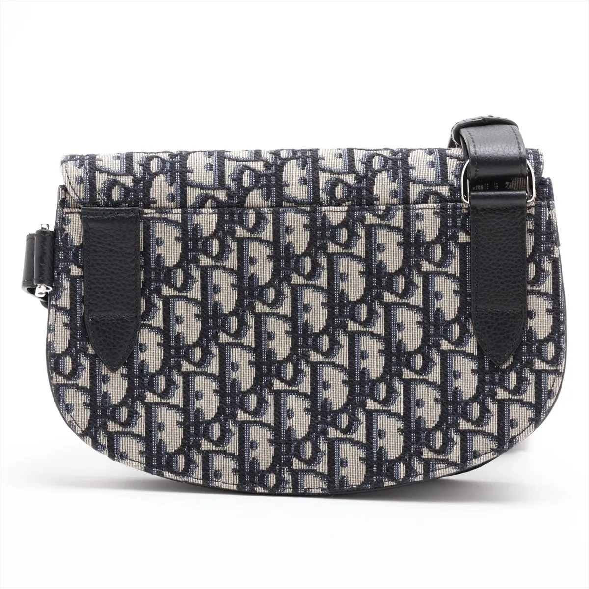 Oblique Saddle Canvas x Leather Body Bag, Navy, Unsigned Guarantee Card — view 2