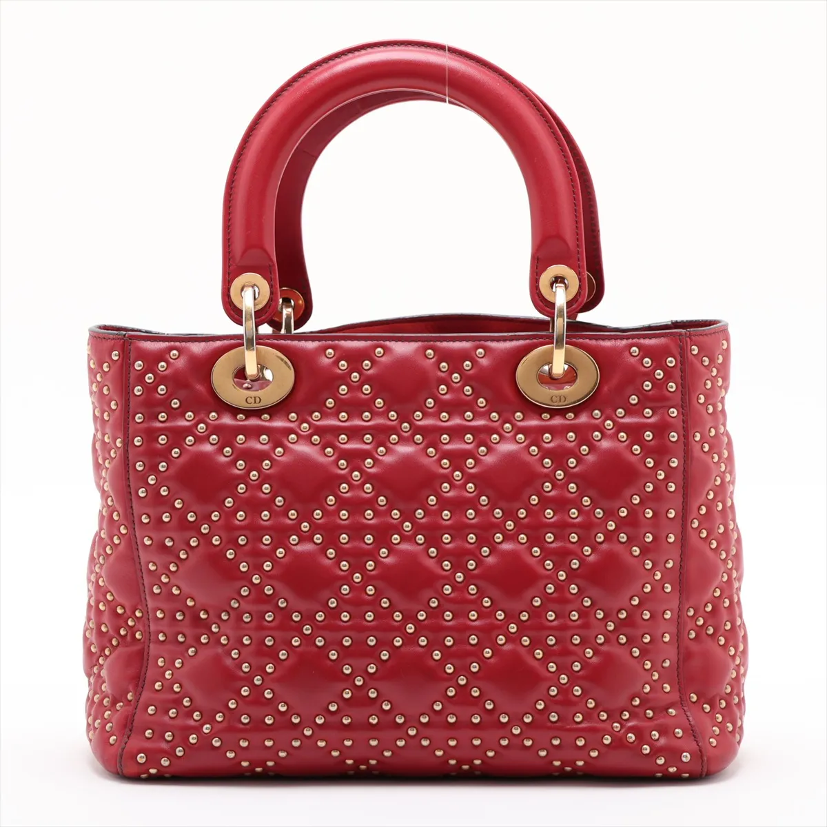Lady Dior Cannage Leather x Studs 2-Way Handbag Red — view 2