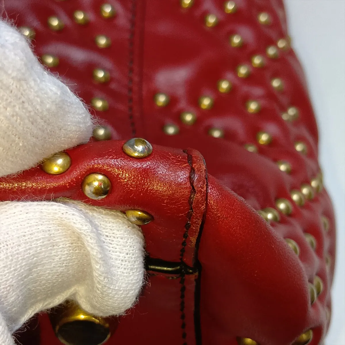 Lady Dior Cannage Leather x Studs 2-Way Handbag Red — view 15