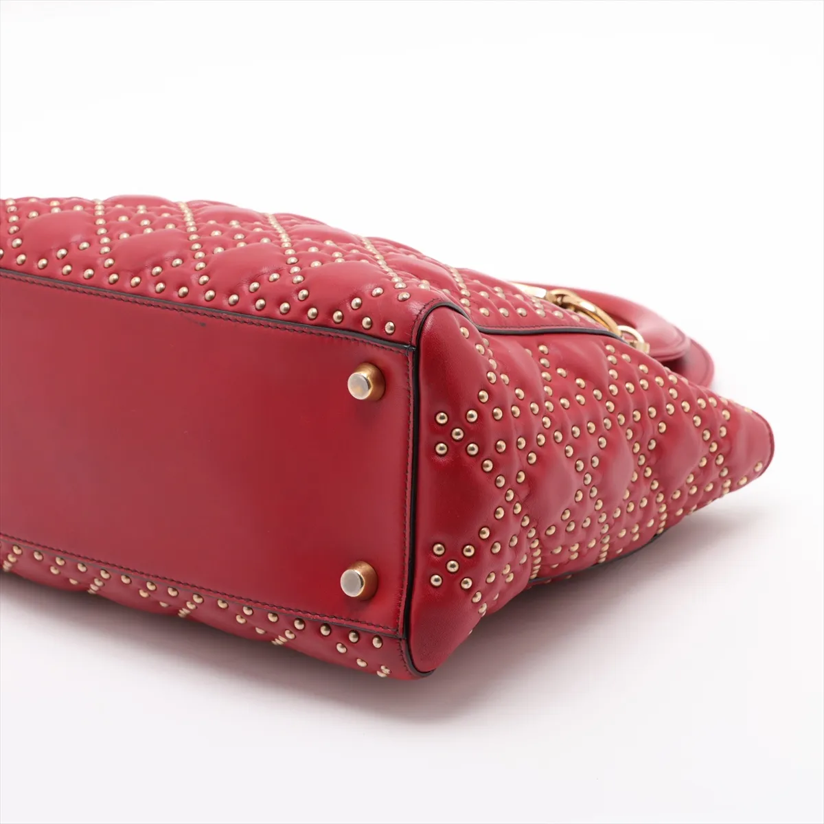 Lady Dior Cannage Leather x Studs 2-Way Handbag Red — view 3