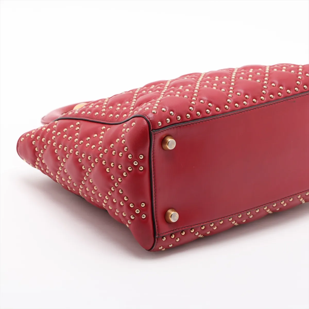 Lady Dior Cannage Leather x Studs 2-Way Handbag Red — view 4