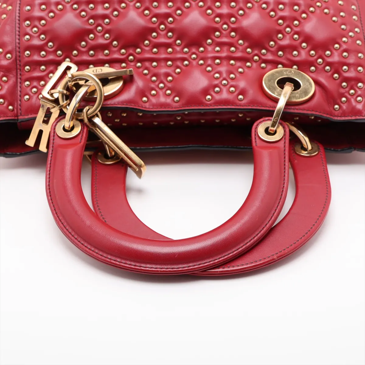 Lady Dior Cannage Leather x Studs 2-Way Handbag Red — view 5