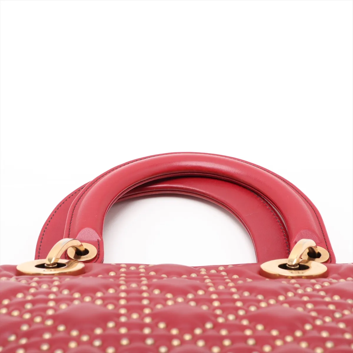 Lady Dior Cannage Leather x Studs 2-Way Handbag Red — view 6