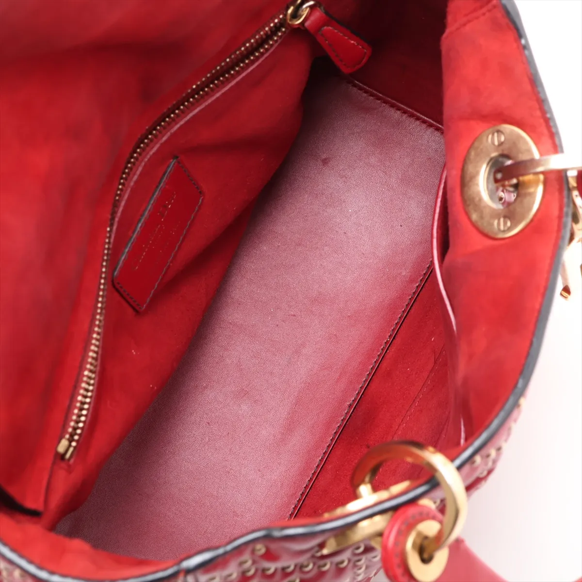 Lady Dior Cannage Leather x Studs 2-Way Handbag Red — view 8