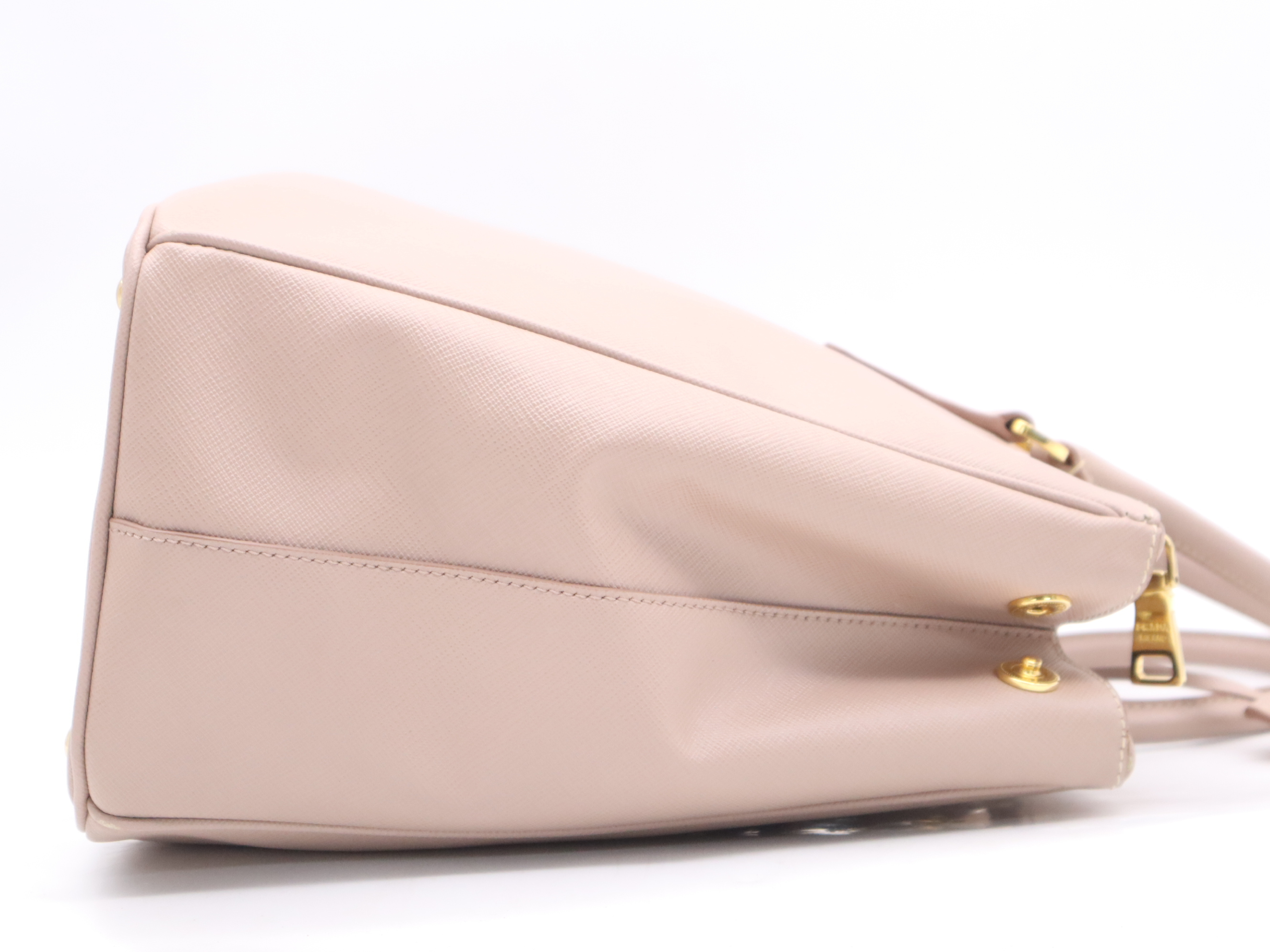 Leather Triangle Logo Pink Handbag with Gold Hardware and Dust Bag — view 5