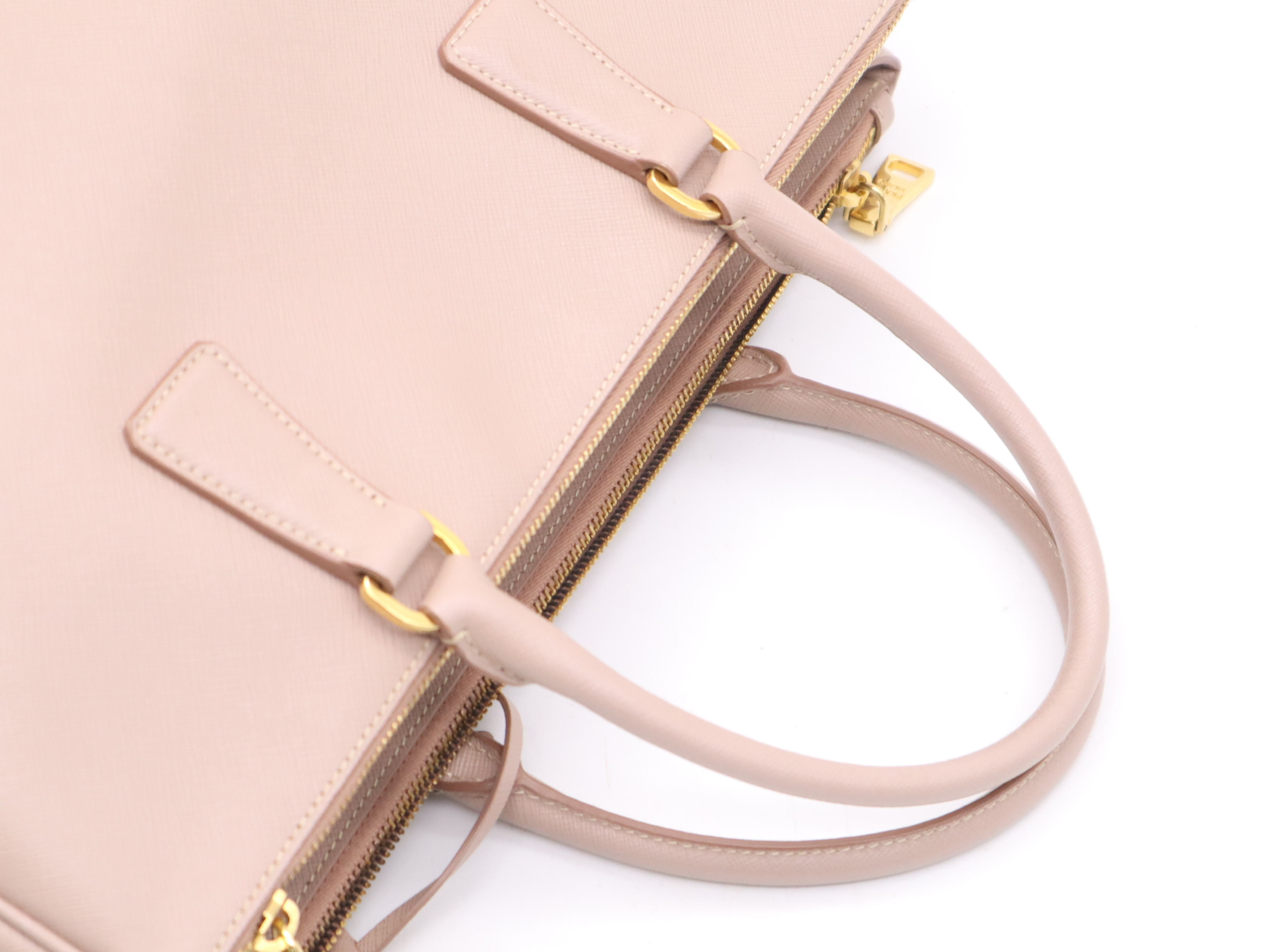 Leather Triangle Logo Pink Handbag with Gold Hardware and Dust Bag — view 6