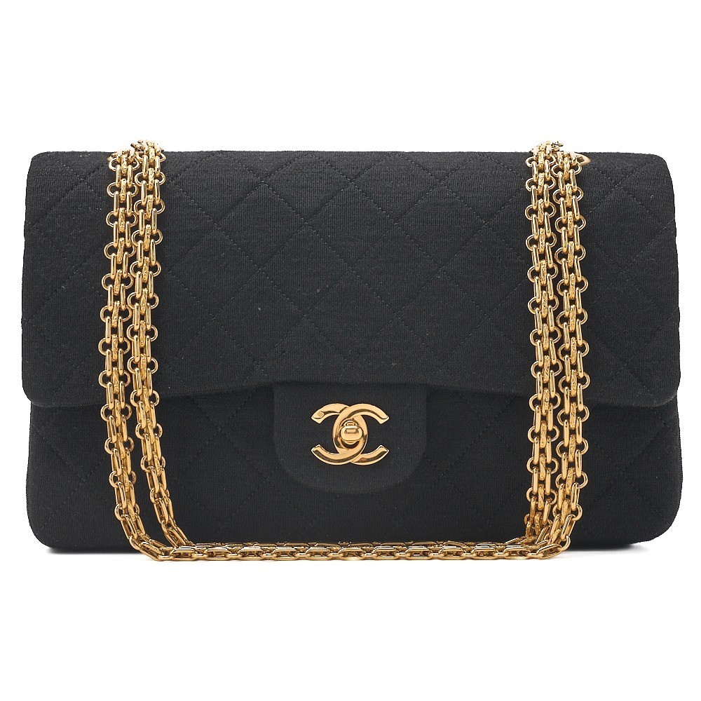 Jersey Matelassé Double Flap 2.55 Chain Shoulder Bag Black Gold Hardware 0 Series