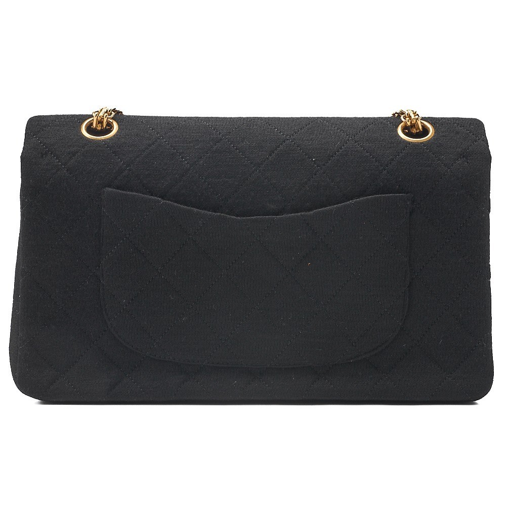 Jersey Matelassé Double Flap 2.55 Chain Shoulder Bag Black Gold Hardware 0 Series — view 2
