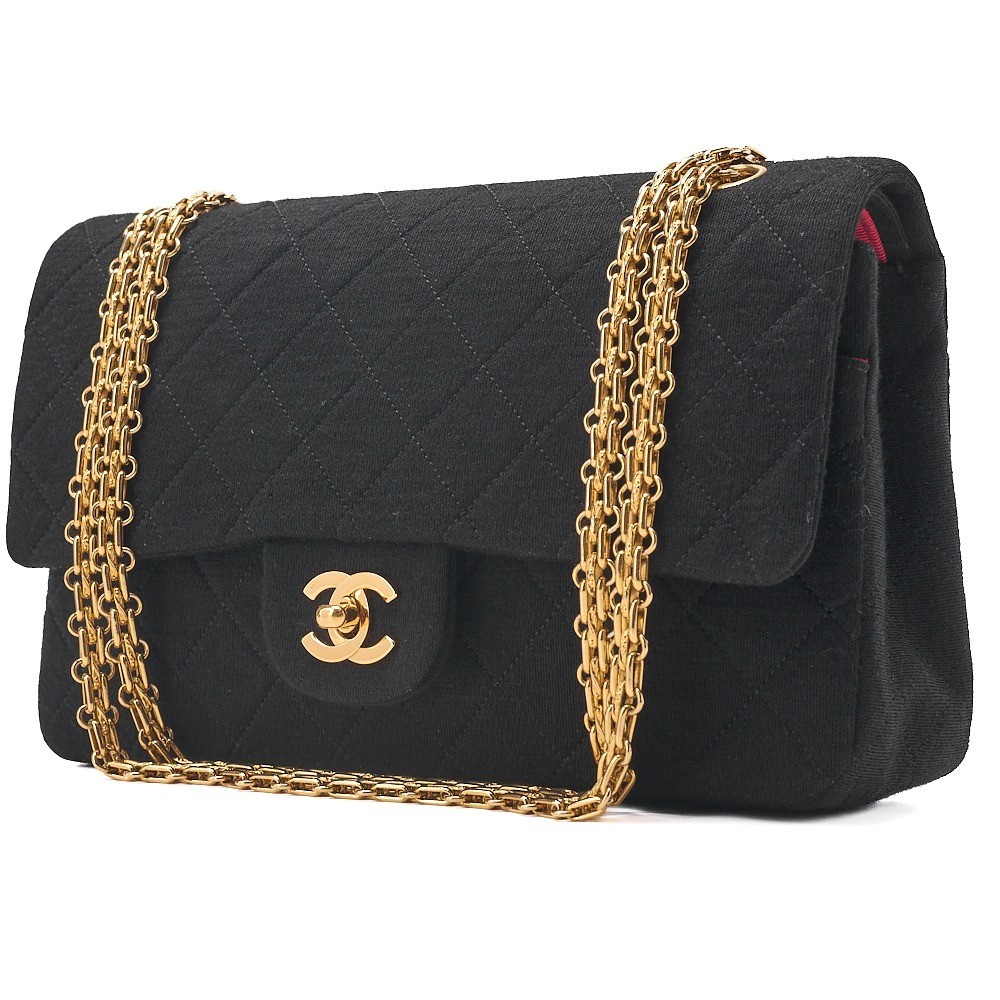 Jersey Matelassé Double Flap 2.55 Chain Shoulder Bag Black Gold Hardware 0 Series — view 4
