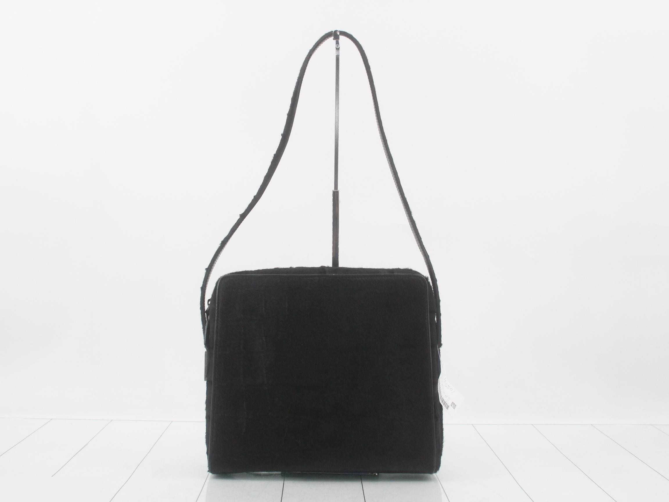 001-2058-1758-5 Vintage Shoulder Bag, Calf Hair, Black