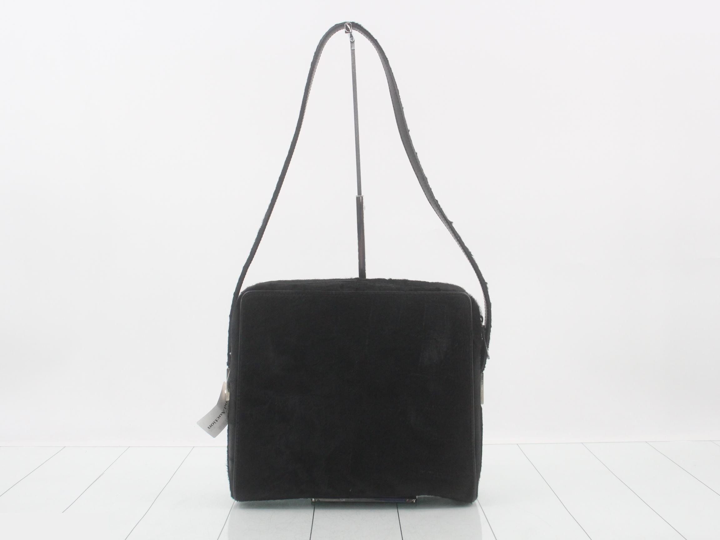 001-2058-1758-5 Vintage Shoulder Bag, Calf Hair, Black — view 2