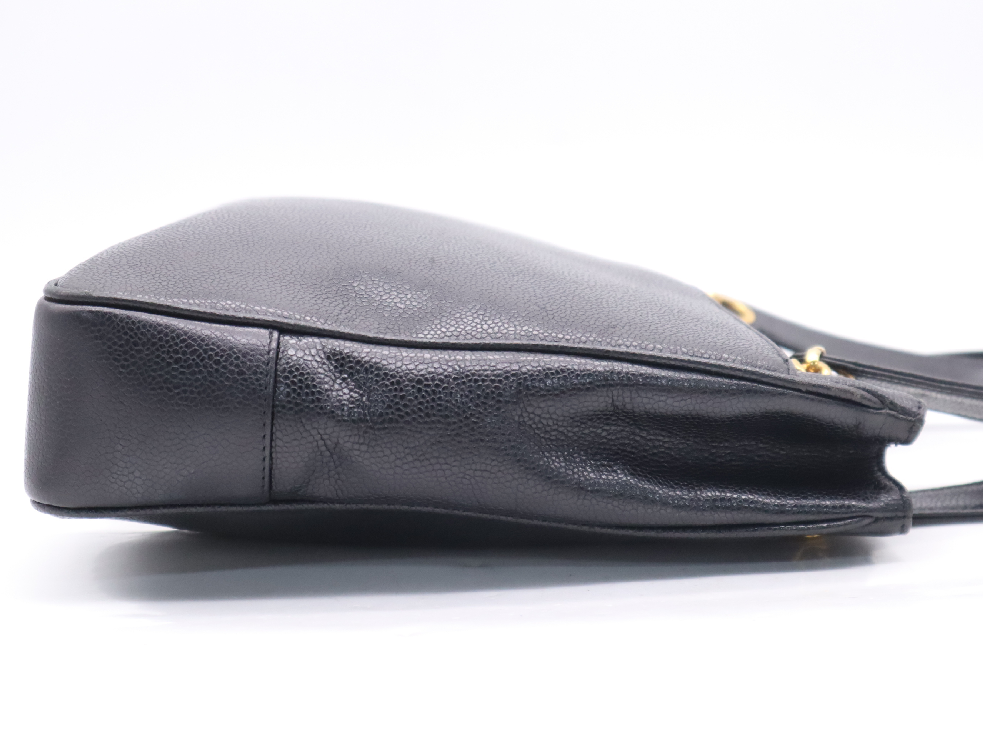 Caviar Skin Coco Mark Black Gold Hardware Handbag — view 5