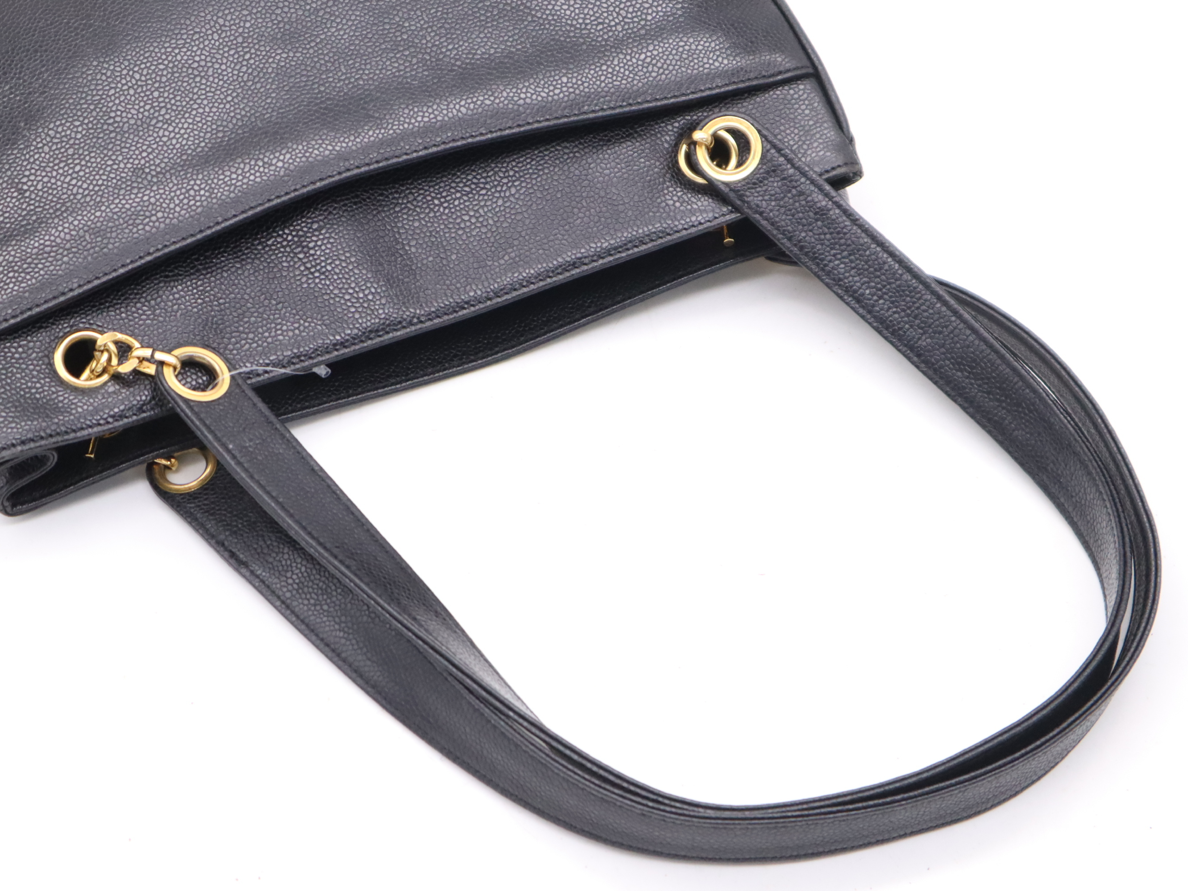 Caviar Skin Coco Mark Black Gold Hardware Handbag — view 6