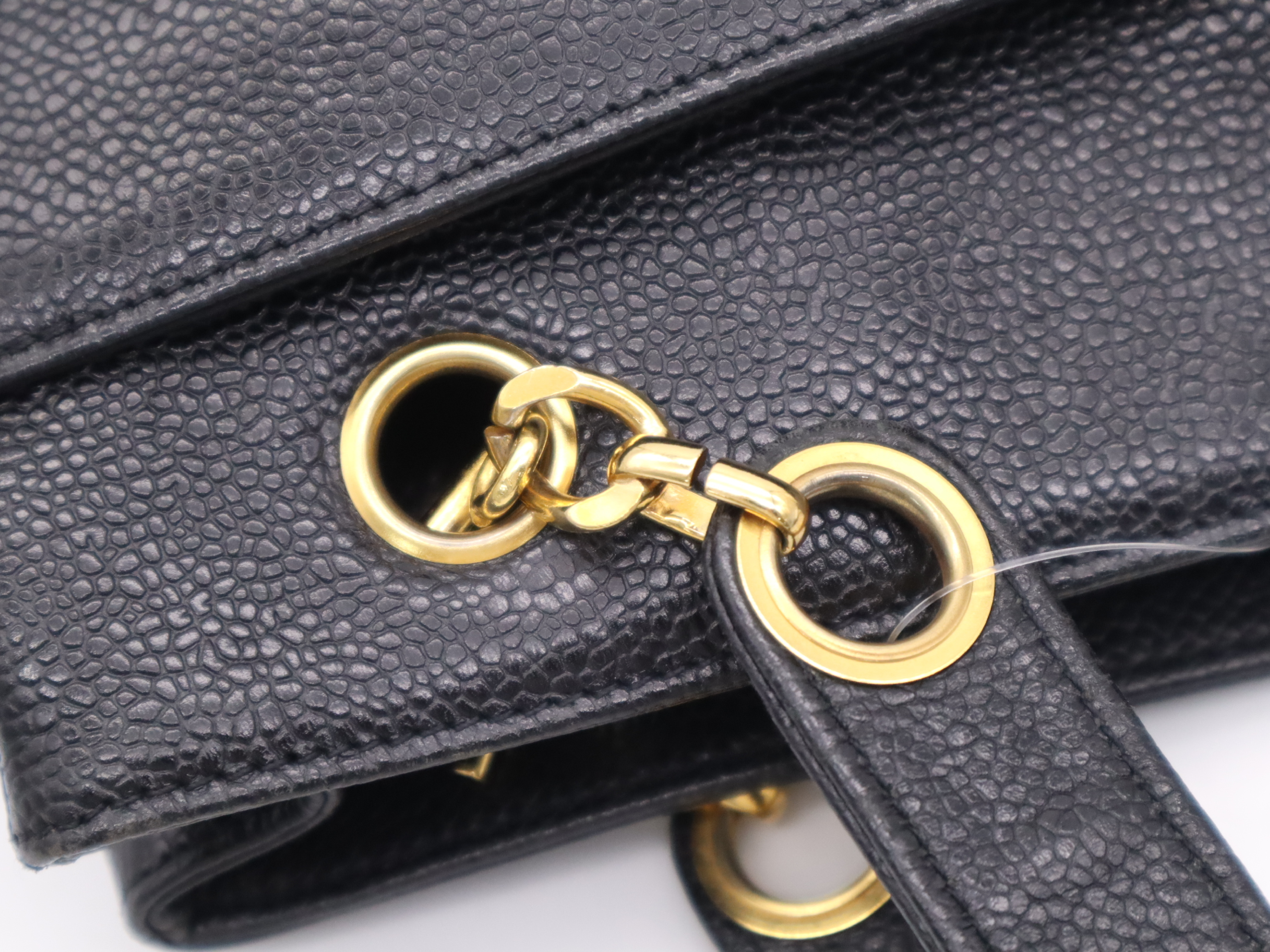 Caviar Skin Coco Mark Black Gold Hardware Handbag — view 7