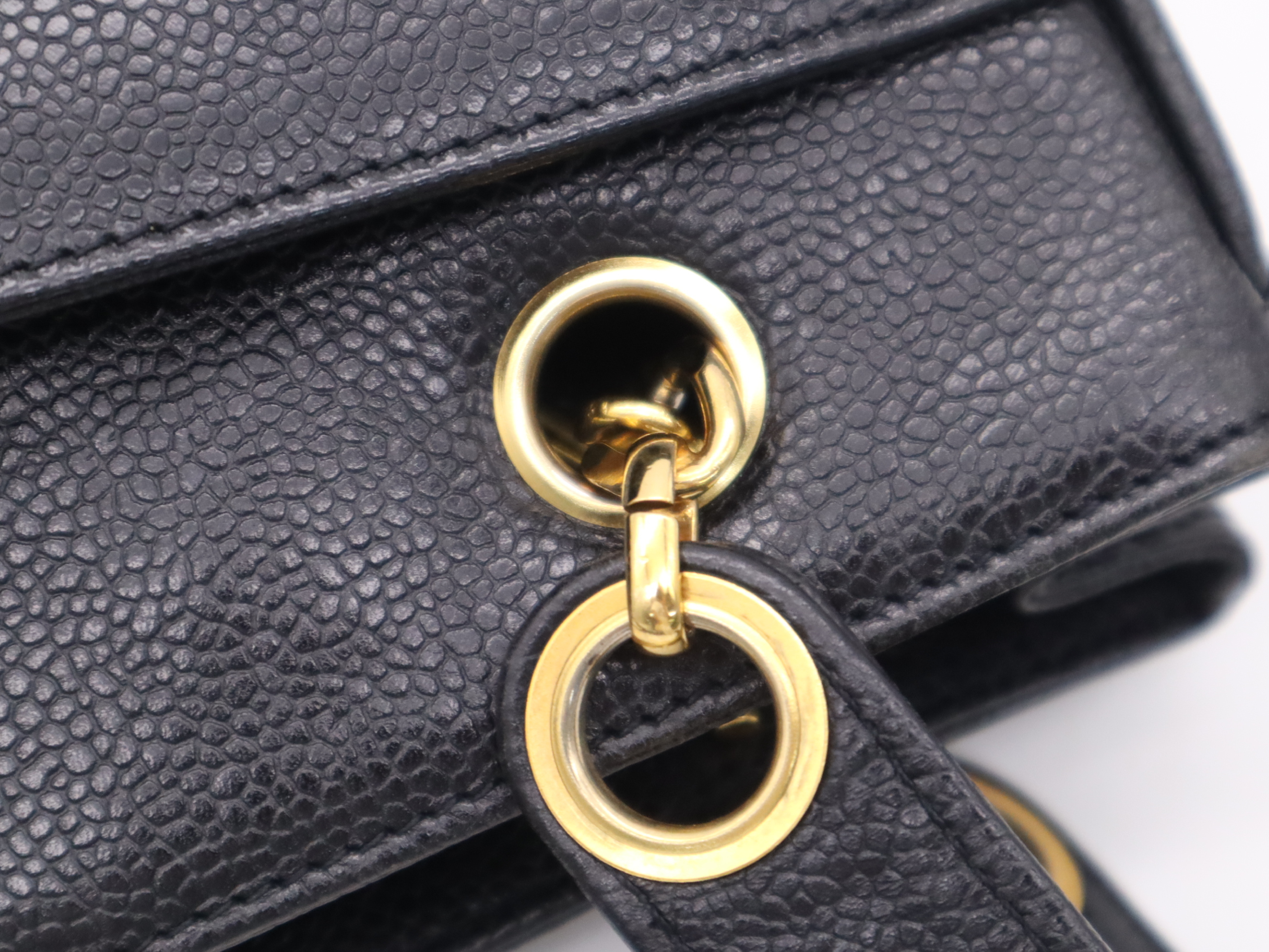 Caviar Skin Coco Mark Black Gold Hardware Handbag — view 8