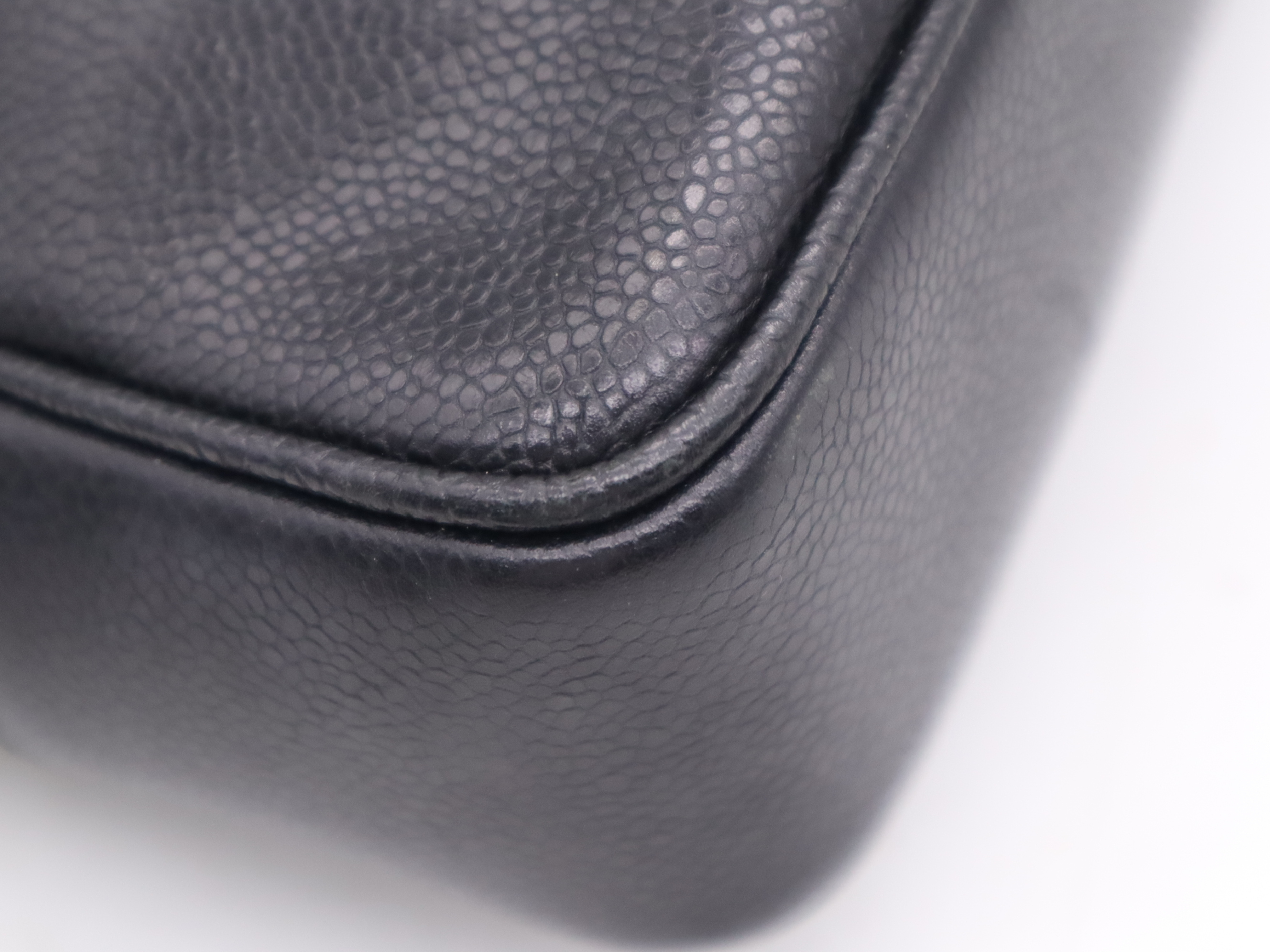 Caviar Skin Coco Mark Black Gold Hardware Handbag — view 9