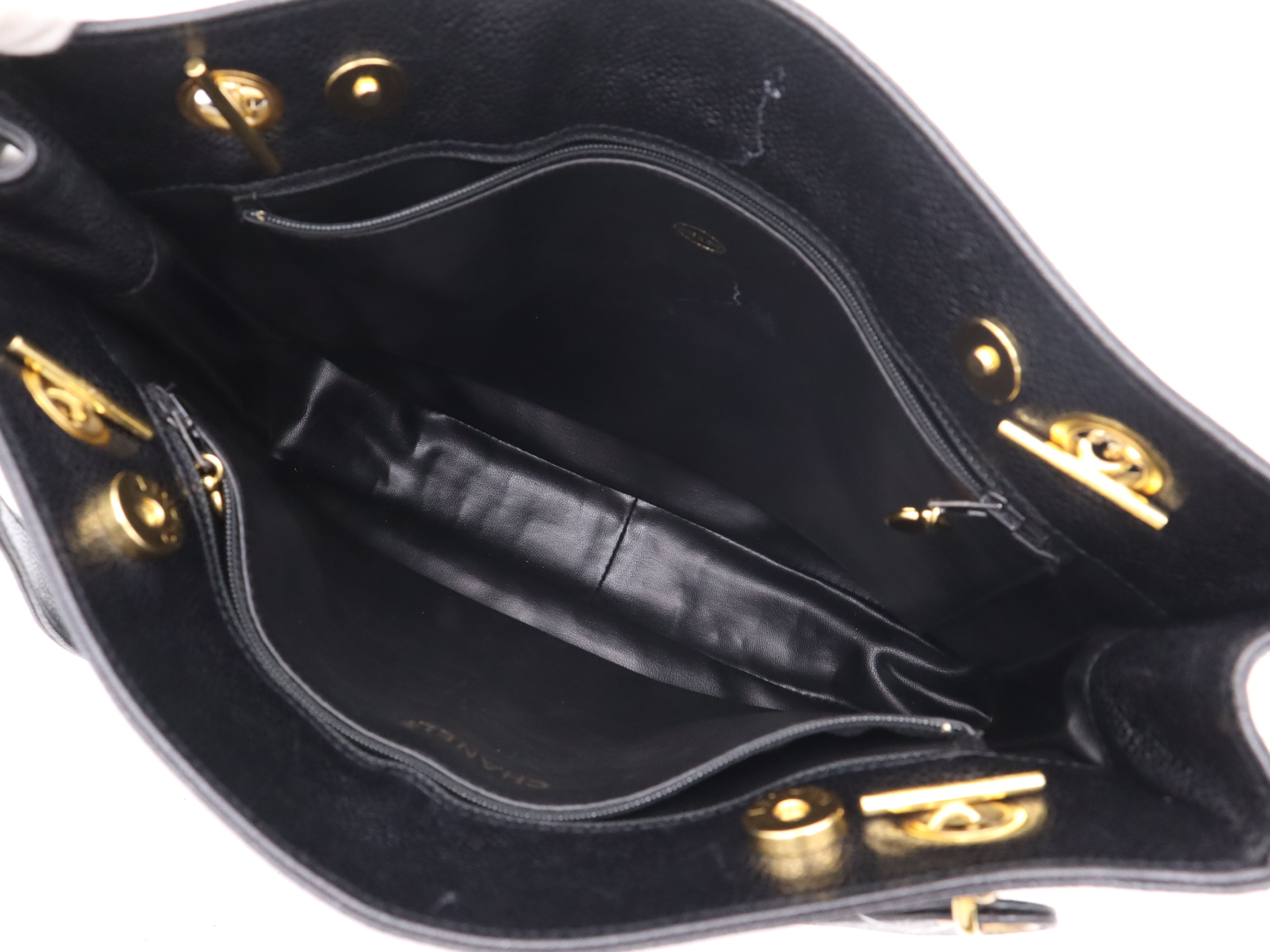 Caviar Skin Coco Mark Black Gold Hardware Handbag — view 10