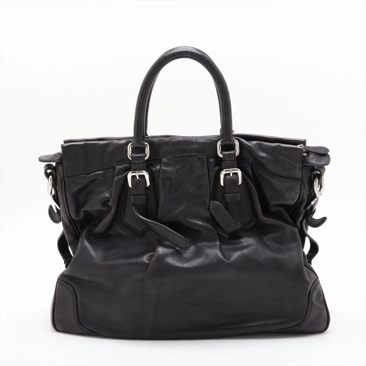 Leather 2-Way Handbag, Black — view 2