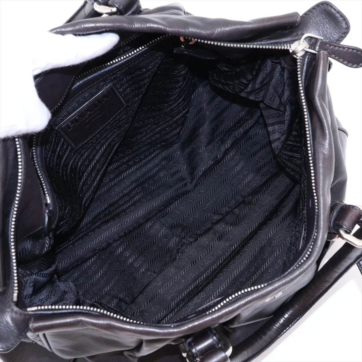 Leather 2-Way Handbag, Black — view 8