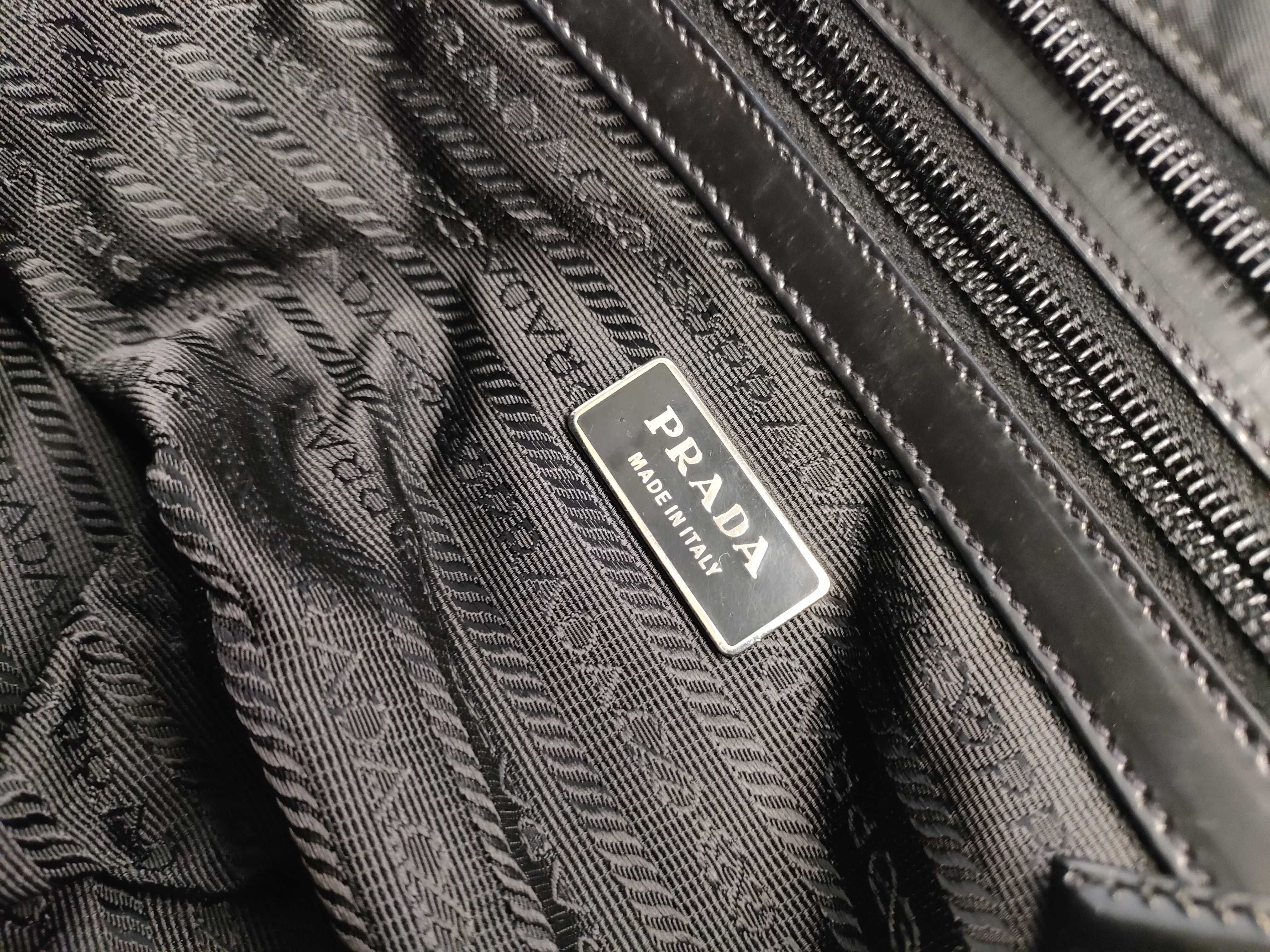 Nylon Prada Mini Boston Jacquard Nylon Leather Handbag — view 11