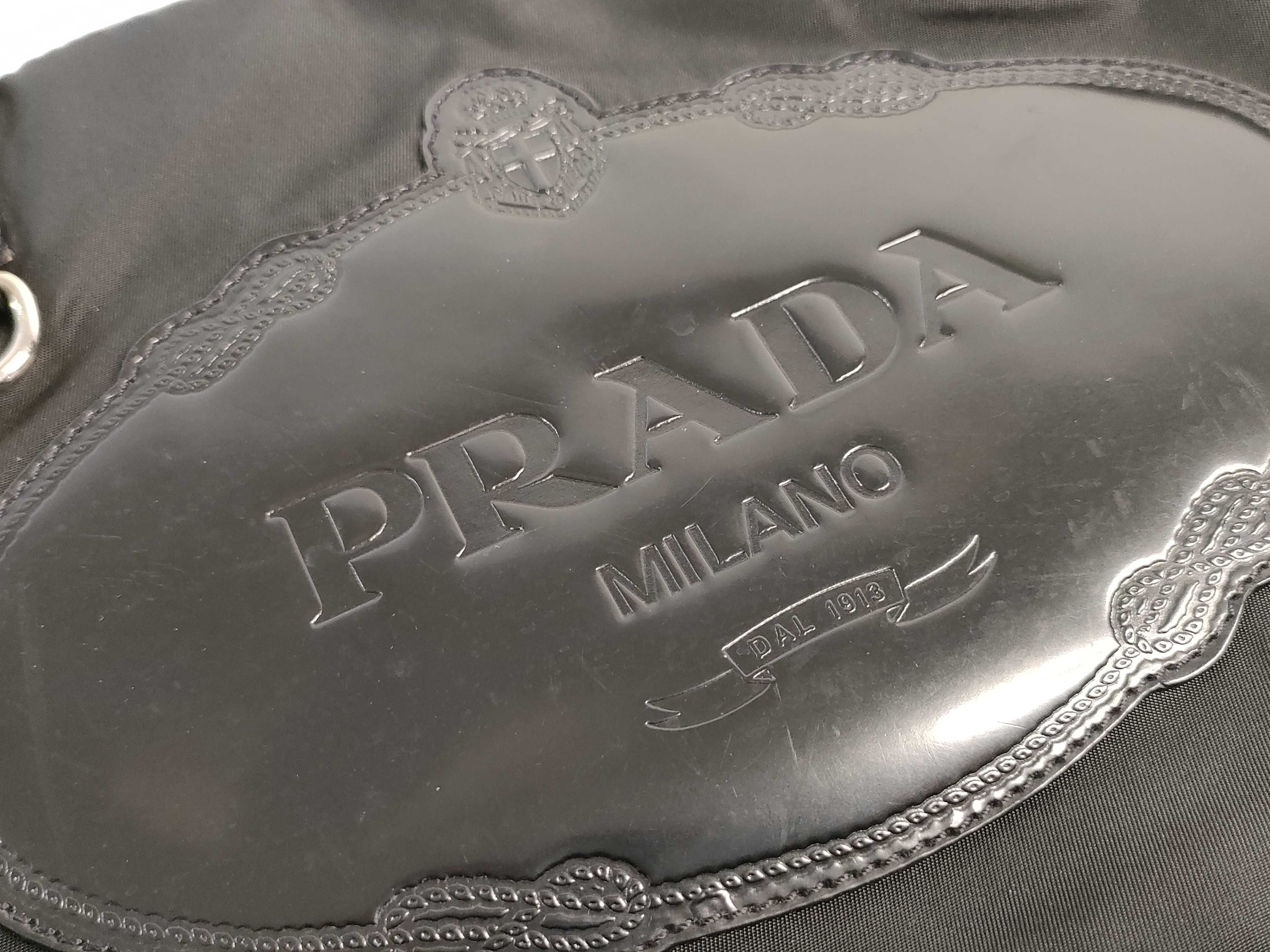 Nylon Prada Mini Boston Jacquard Nylon Leather Handbag — view 14