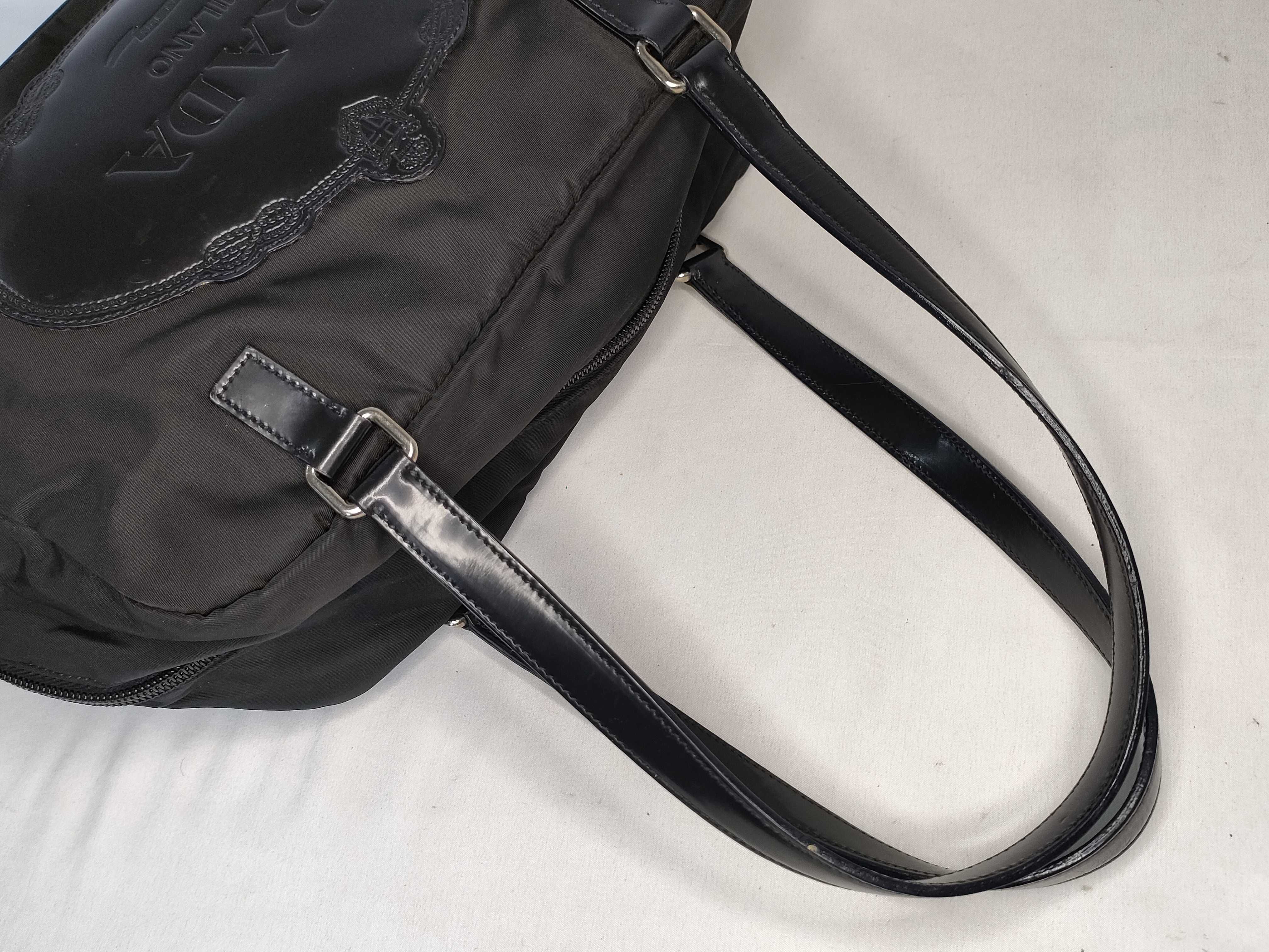 Nylon Prada Mini Boston Jacquard Nylon Leather Handbag — view 3