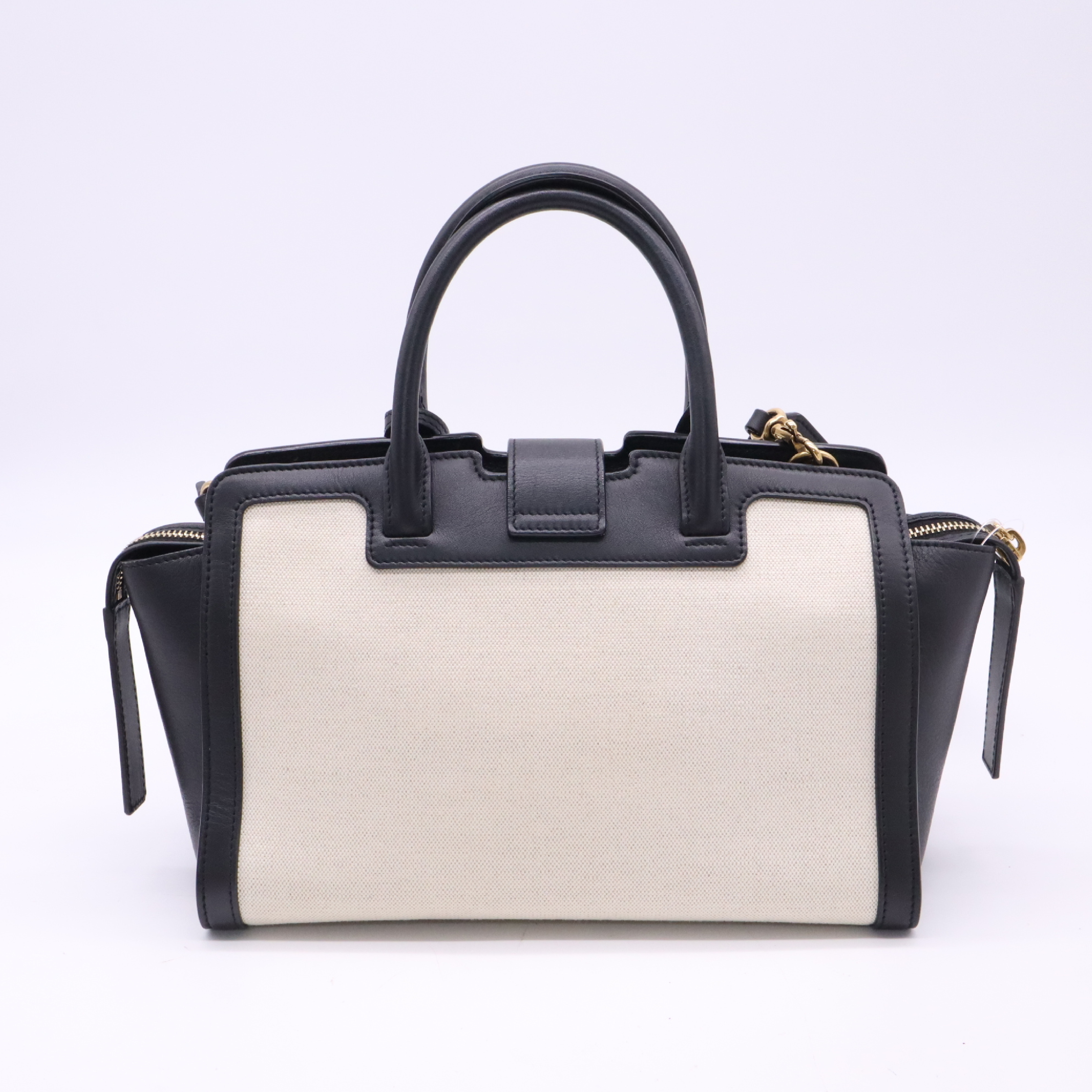 635346 Canvas x Leather Downtown Baby 2-Way Handbag, Natural x Black, with Strap — view 2