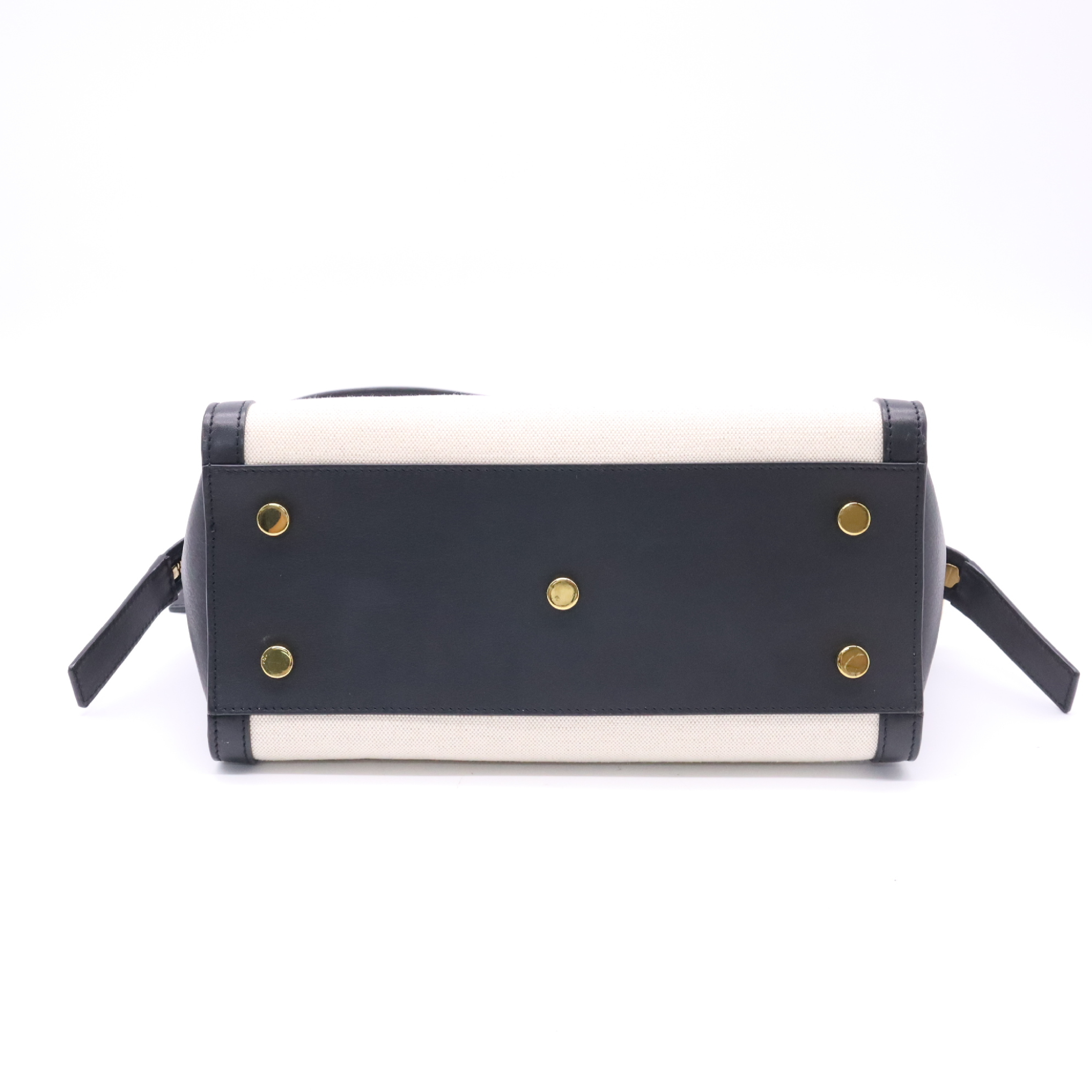 635346 Canvas x Leather Downtown Baby 2-Way Handbag, Natural x Black, with Strap — view 5