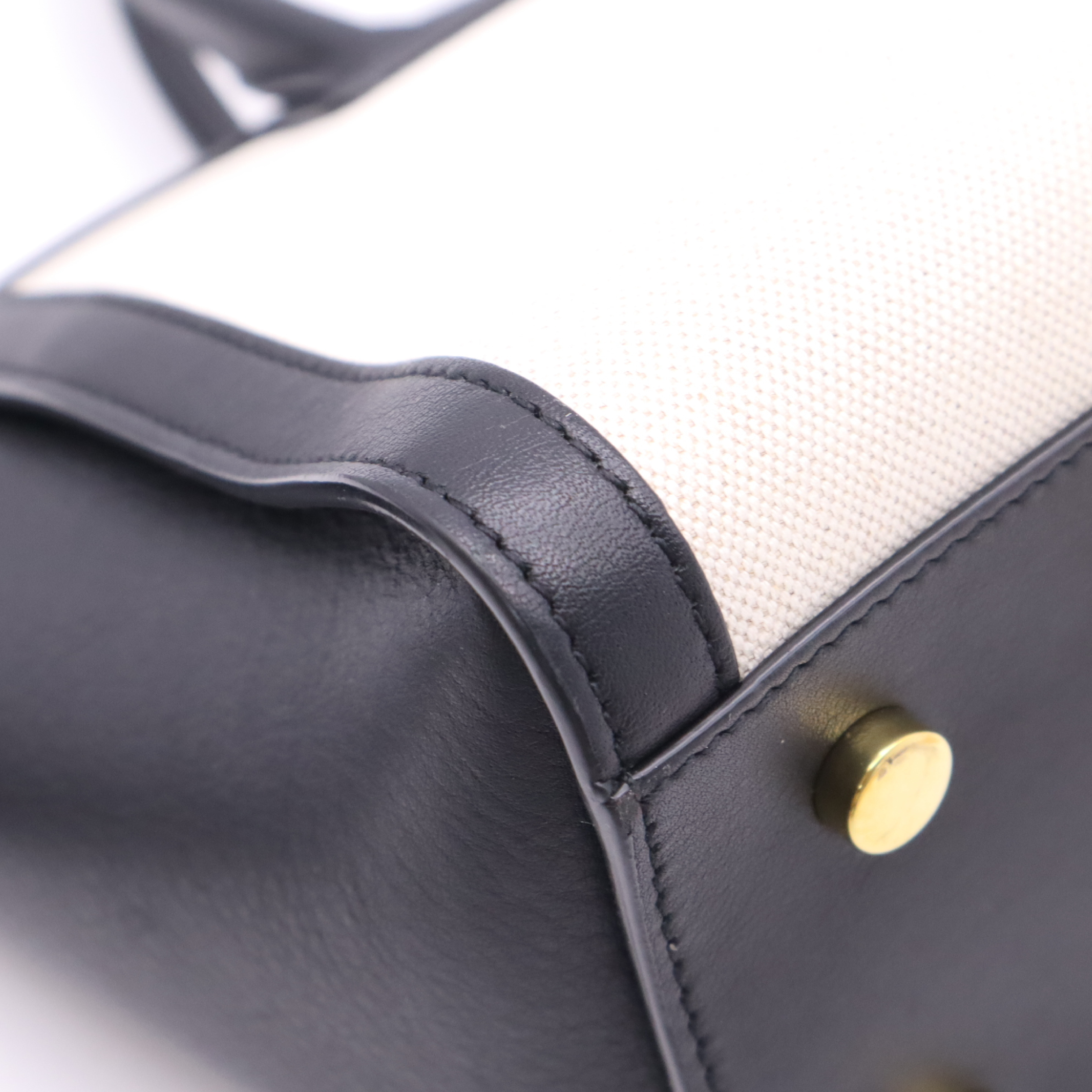 635346 Canvas x Leather Downtown Baby 2-Way Handbag, Natural x Black, with Strap — view 9