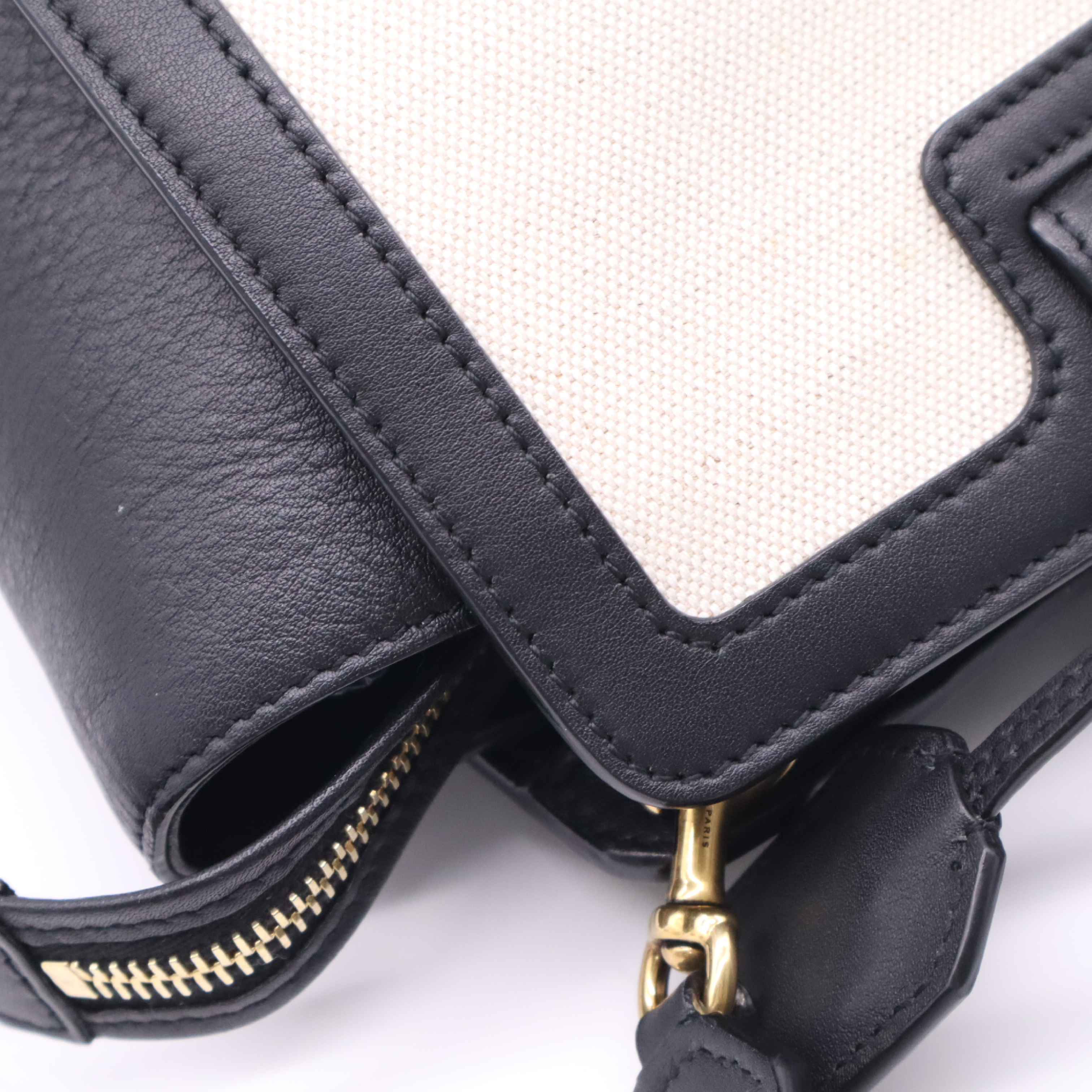635346 Canvas x Leather Downtown Baby 2-Way Handbag, Natural x Black, with Strap — view 10