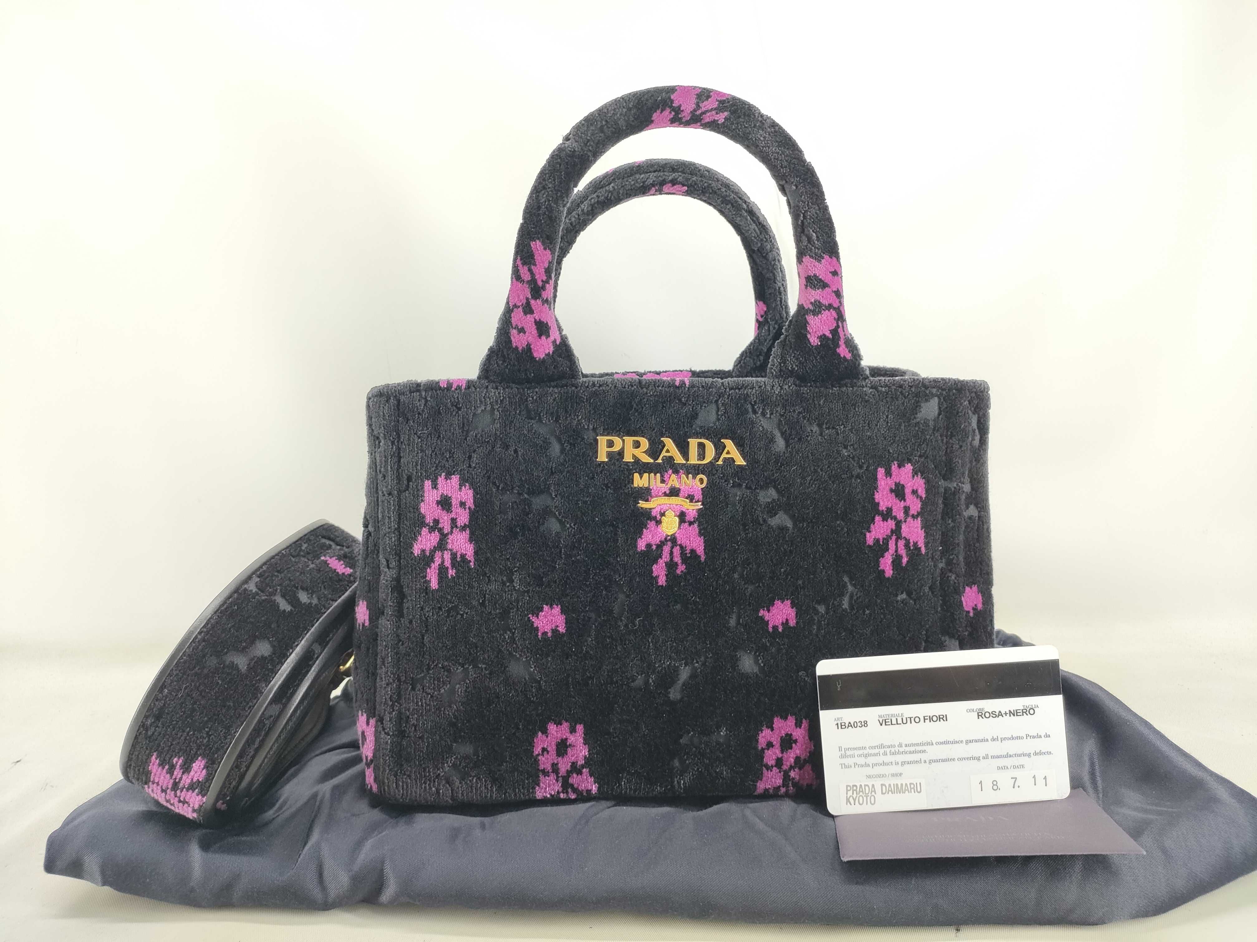 Velvet 2-Way Handbag, Black, 1BA038 (Handbag)