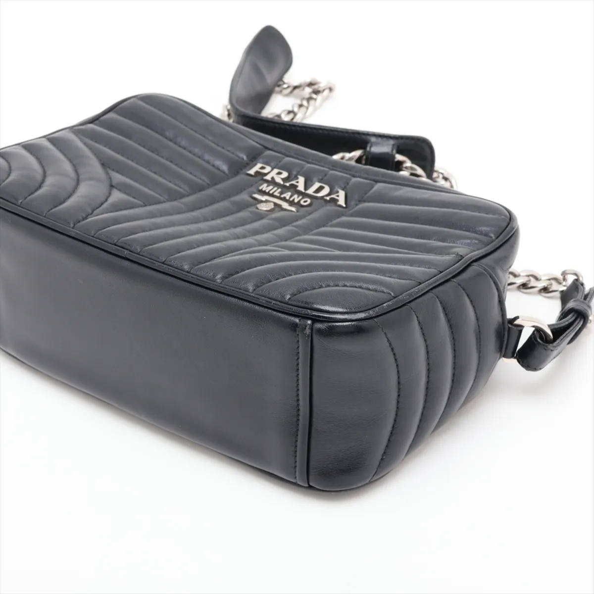 Diagram Leather Chain Shoulder Bag, Black — view 3