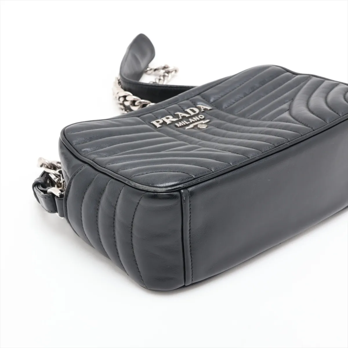 Diagram Leather Chain Shoulder Bag, Black — view 4