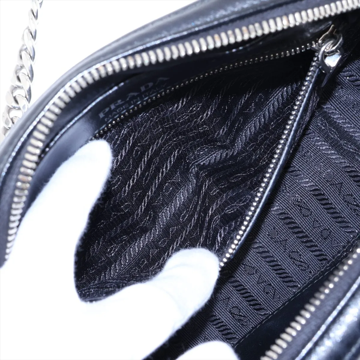 Diagram Leather Chain Shoulder Bag, Black — view 7