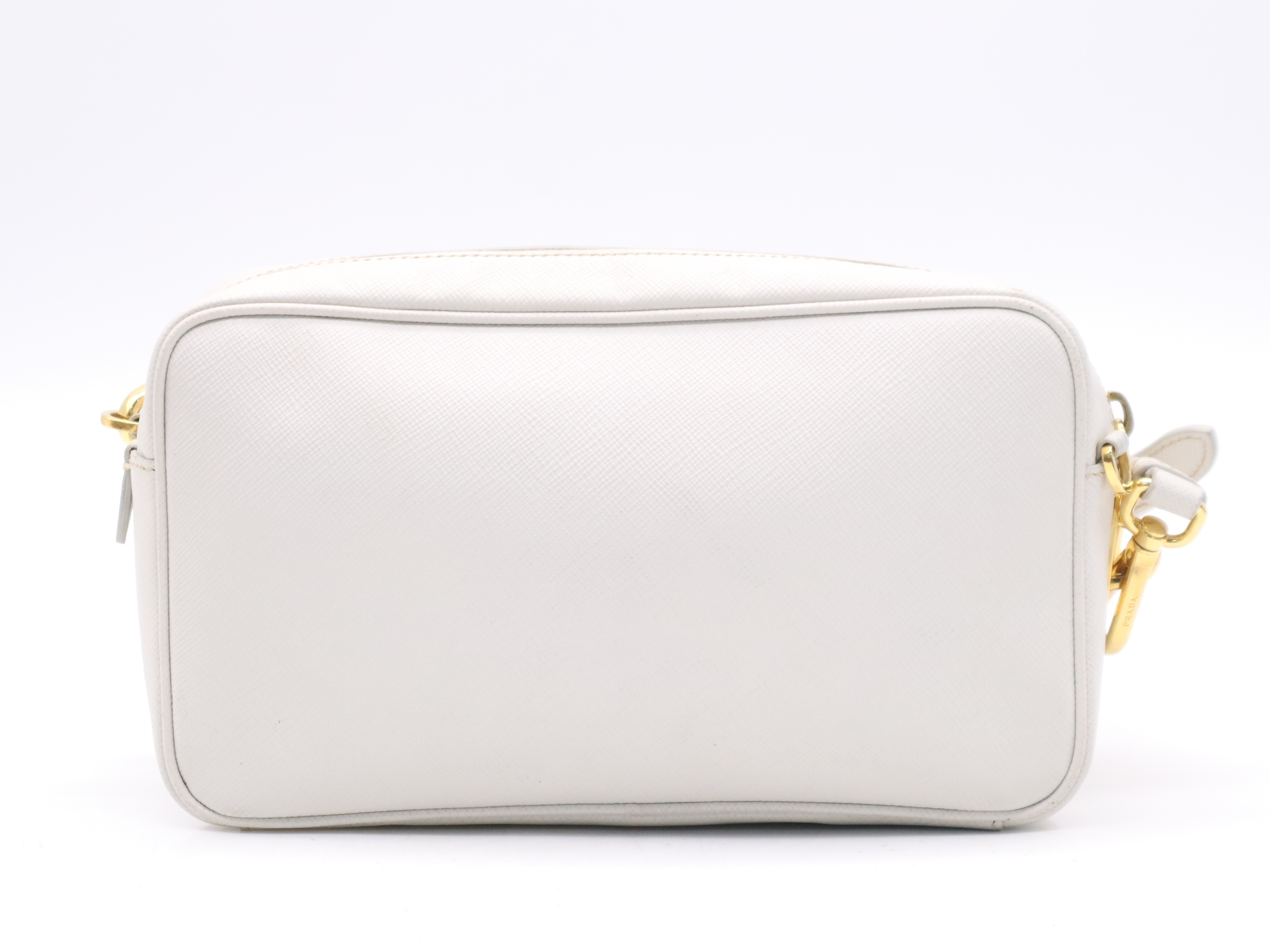 Leather Triangle Logo Shoulder Bag, White, Gold Hardware, with Shoulder Strap — view 2