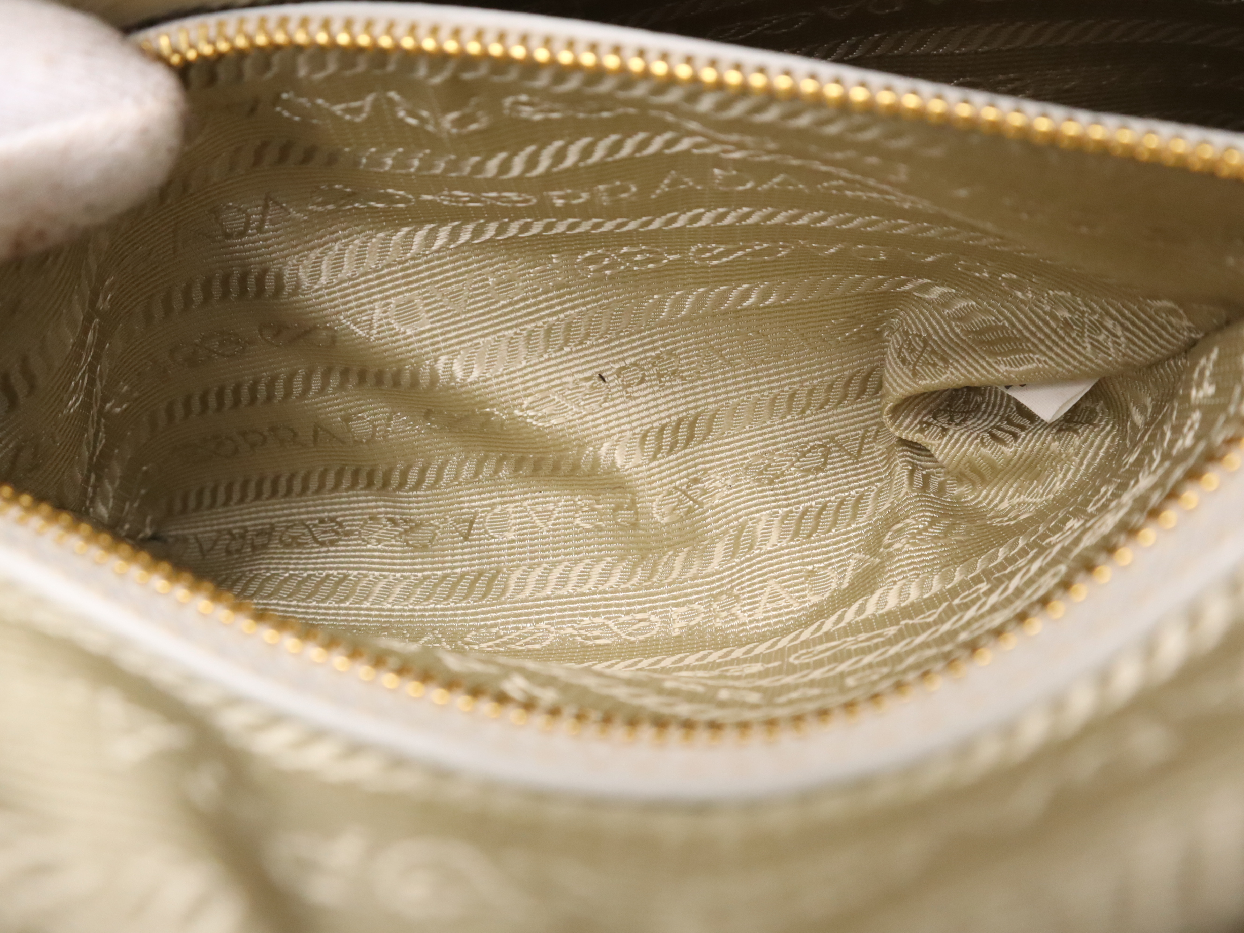 Leather Triangle Logo Shoulder Bag, White, Gold Hardware, with Shoulder Strap — view 11